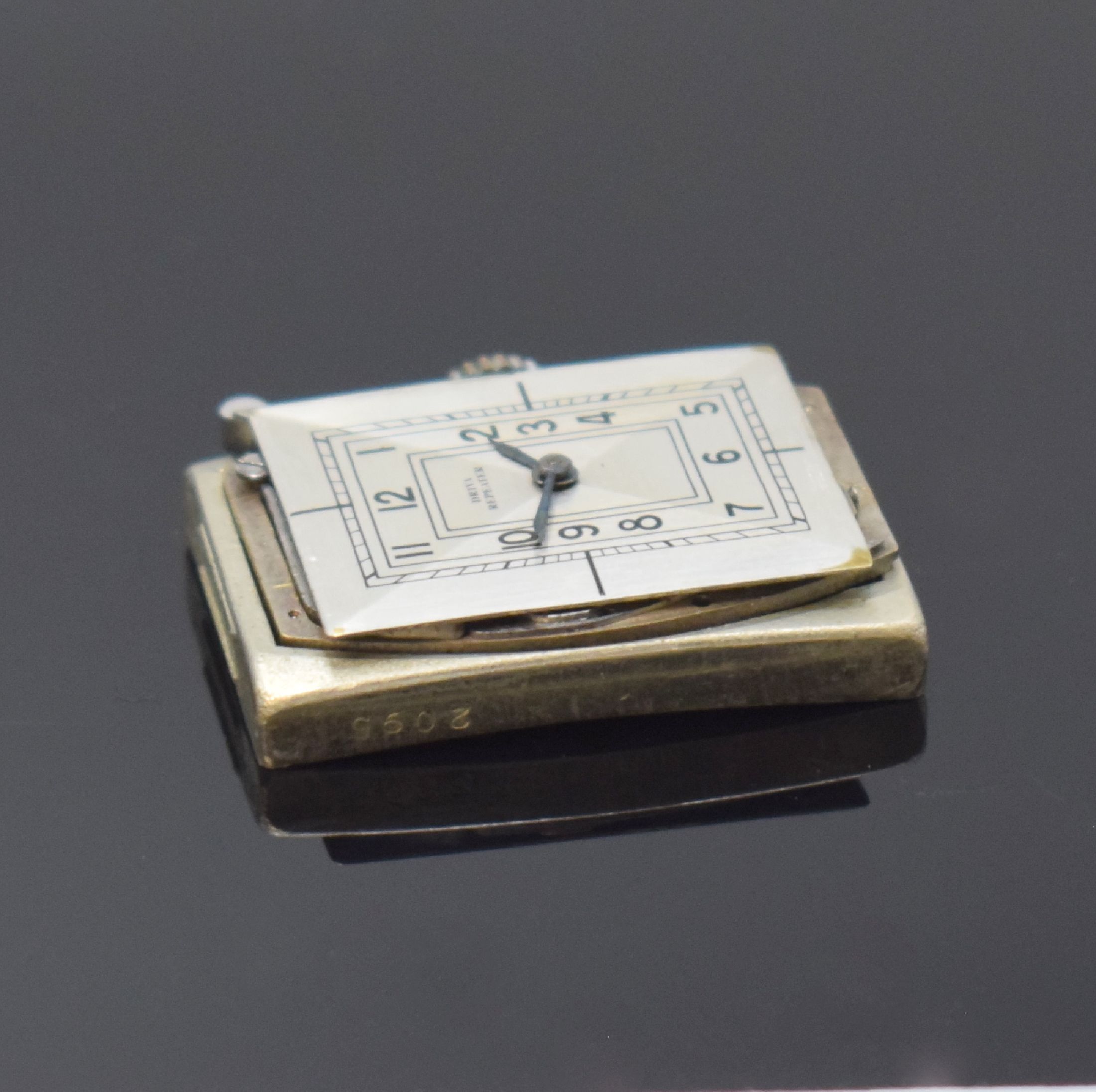 Detail g: DRIVA Repeater sehr seltene rechteckige Armbanduhr mit 1/4-Repetition in Stahl, Schweiz um 1935, Handaufzug, 2-tlg. Geh., Boden aufgedr., seitl. ...