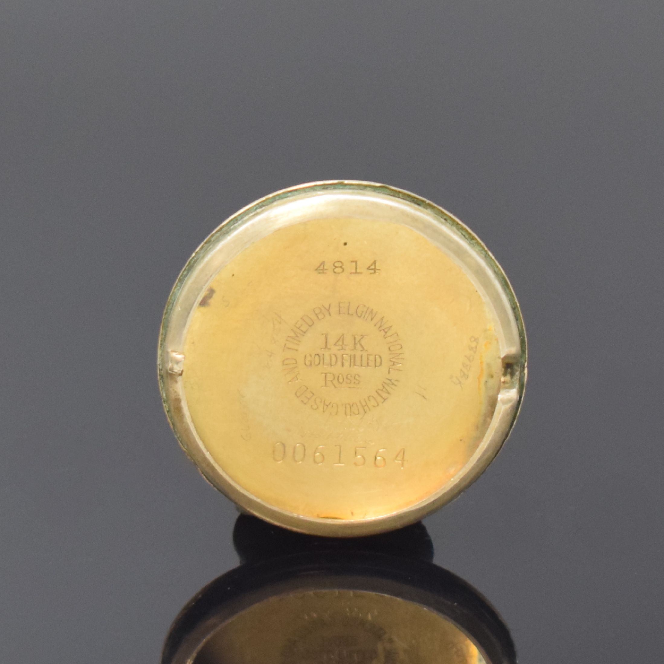Detail b: LORD ELGIN Armbanduhr in 14k gold filled, USA um 1945, Handaufzug, 2-tlg. Geh., Boden aufgedr., ausgefallene Bandanstöße, schwarzes ...