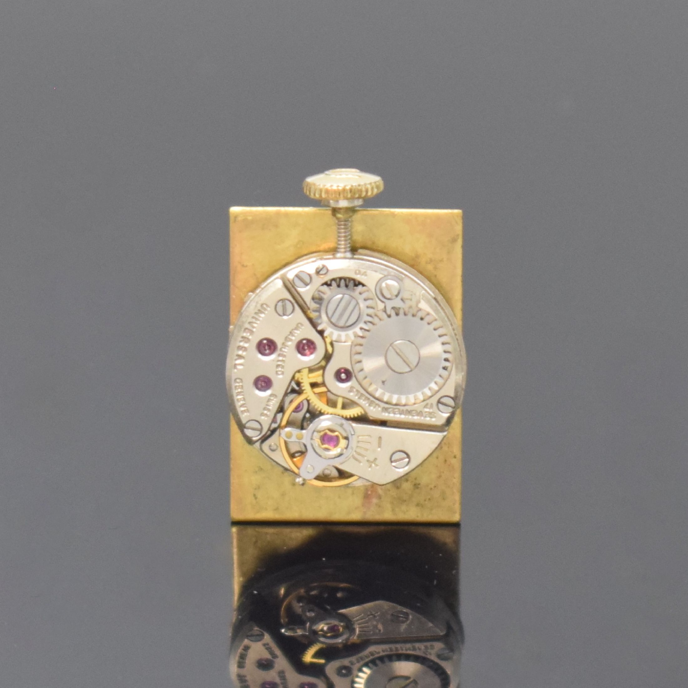 Detail e: UNIVERSAL GENEVE / ROBERTA DI CAMERINO ausgefallene Design-Armbanduhr in GG 750/000, Schweiz um 1965, Handaufzug, Geh. in Form einer doppelten ...