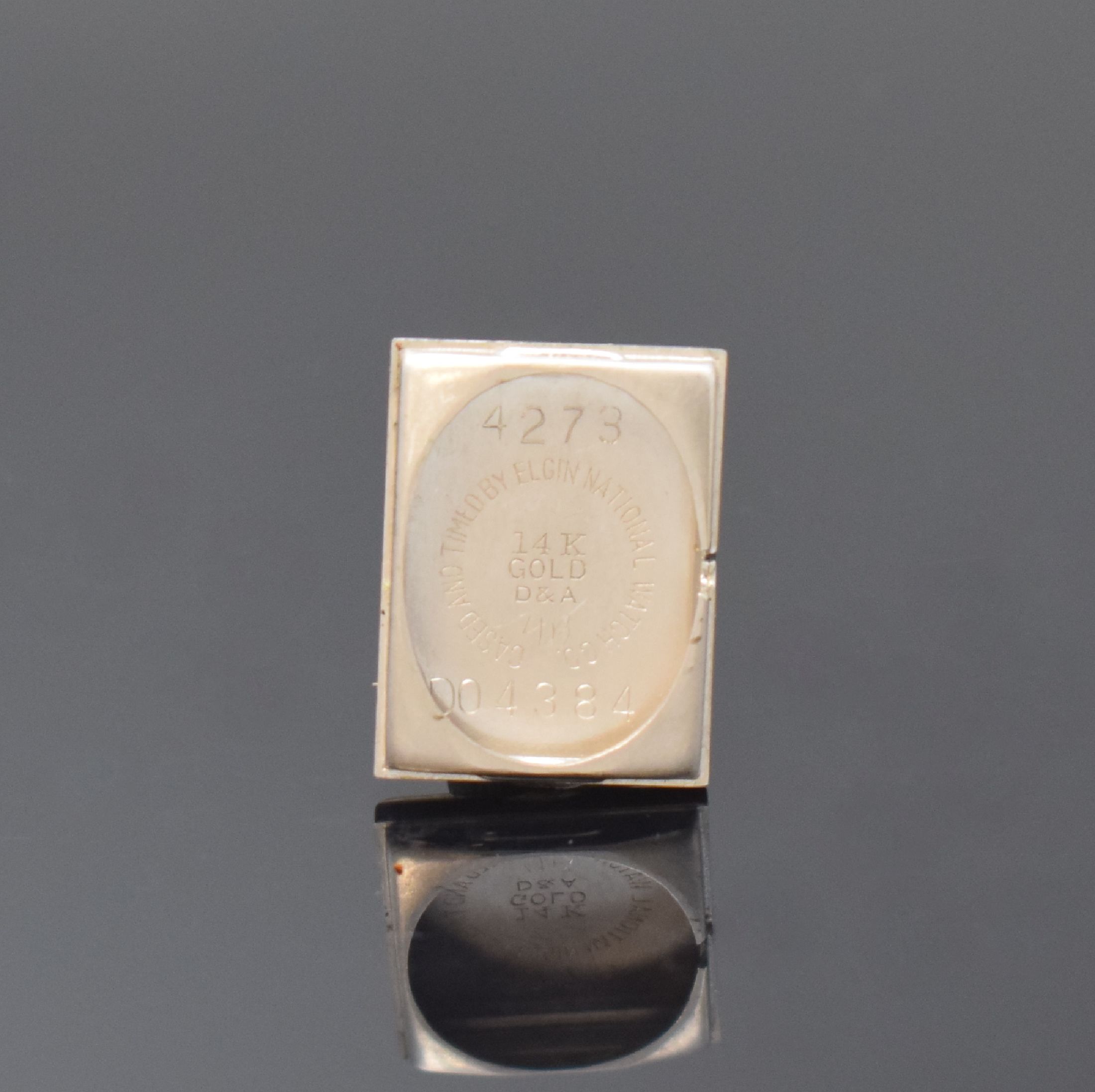Detail d: LORD ELGIN ausgefallene rechteckige Damenarmbanduhr in WG 585/000k, USA um 1955, Handaufzug, 2-tlg. Geh. m. rautenförmigem Ausschnitt f. das ...