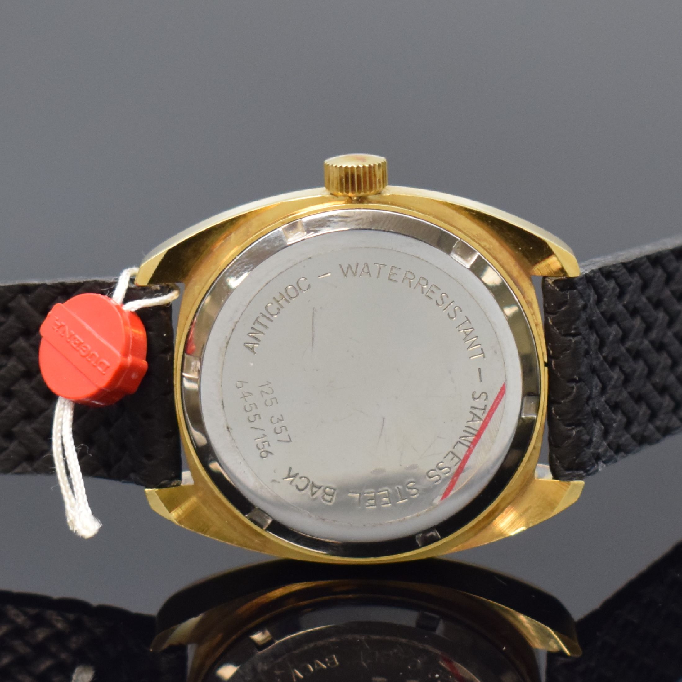 Detail n: DUGENA 6 vergoldete Armbanduhren aus Lagerbestand, Schweiz um 1970, Handaufzug, 2-tlg. Geh. m. Stahlboden, 4 x aufgedr., 2 x verschr., verschiedene ...