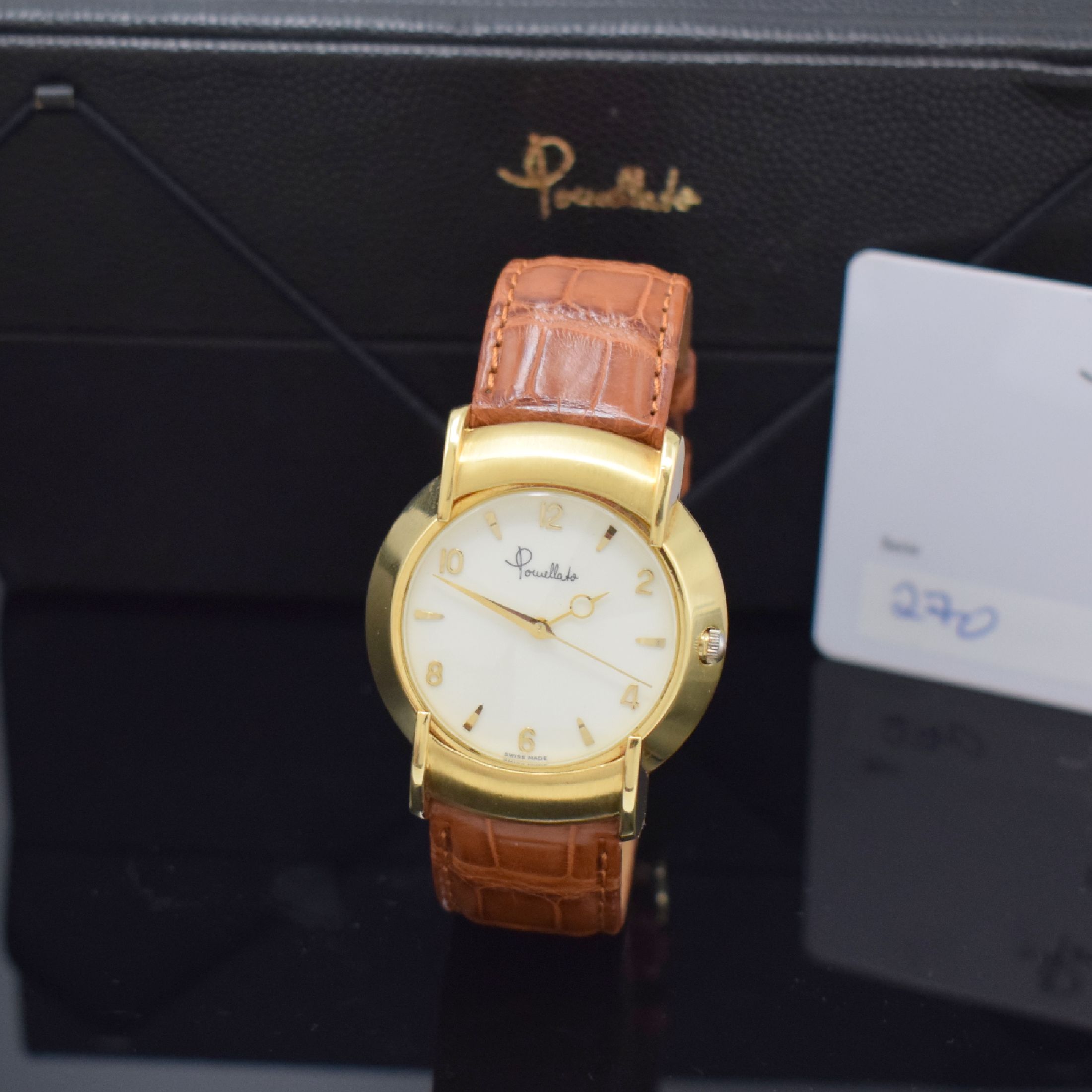 POMELLATO Armbanduhr in GG 750/000, Automatik, massives Goldgeh. z. T. matt., Lederband m. orig. GG 750/000 Dornschl., Boden aufgedr., elfenbeinfarb. ...