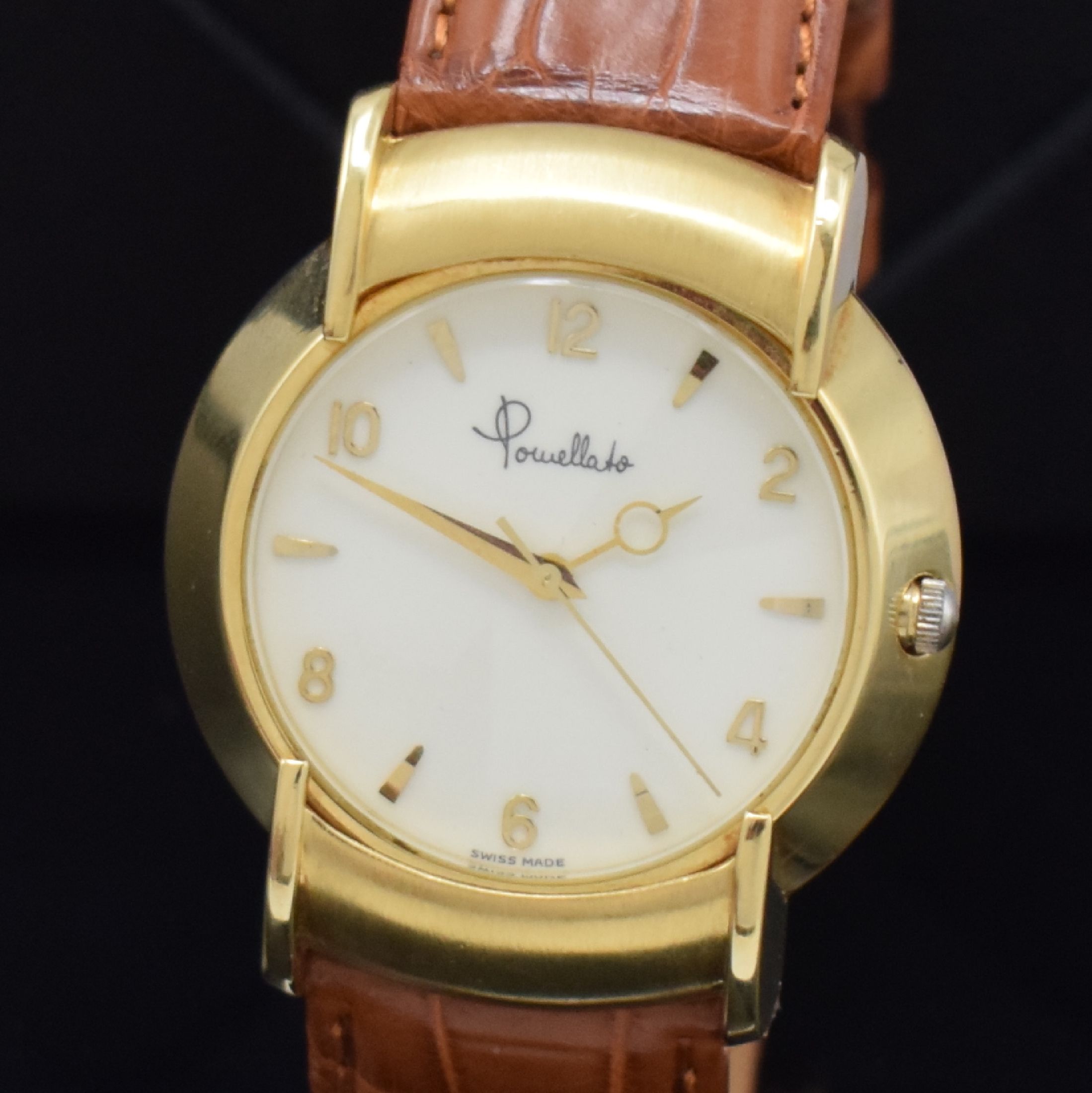 Detail a: POMELLATO Armbanduhr in GG 750/000, Automatik, massives Goldgeh. z. T. matt., Lederband m. orig. GG 750/000 Dornschl., Boden aufgedr., elfenbeinfarb. ...
