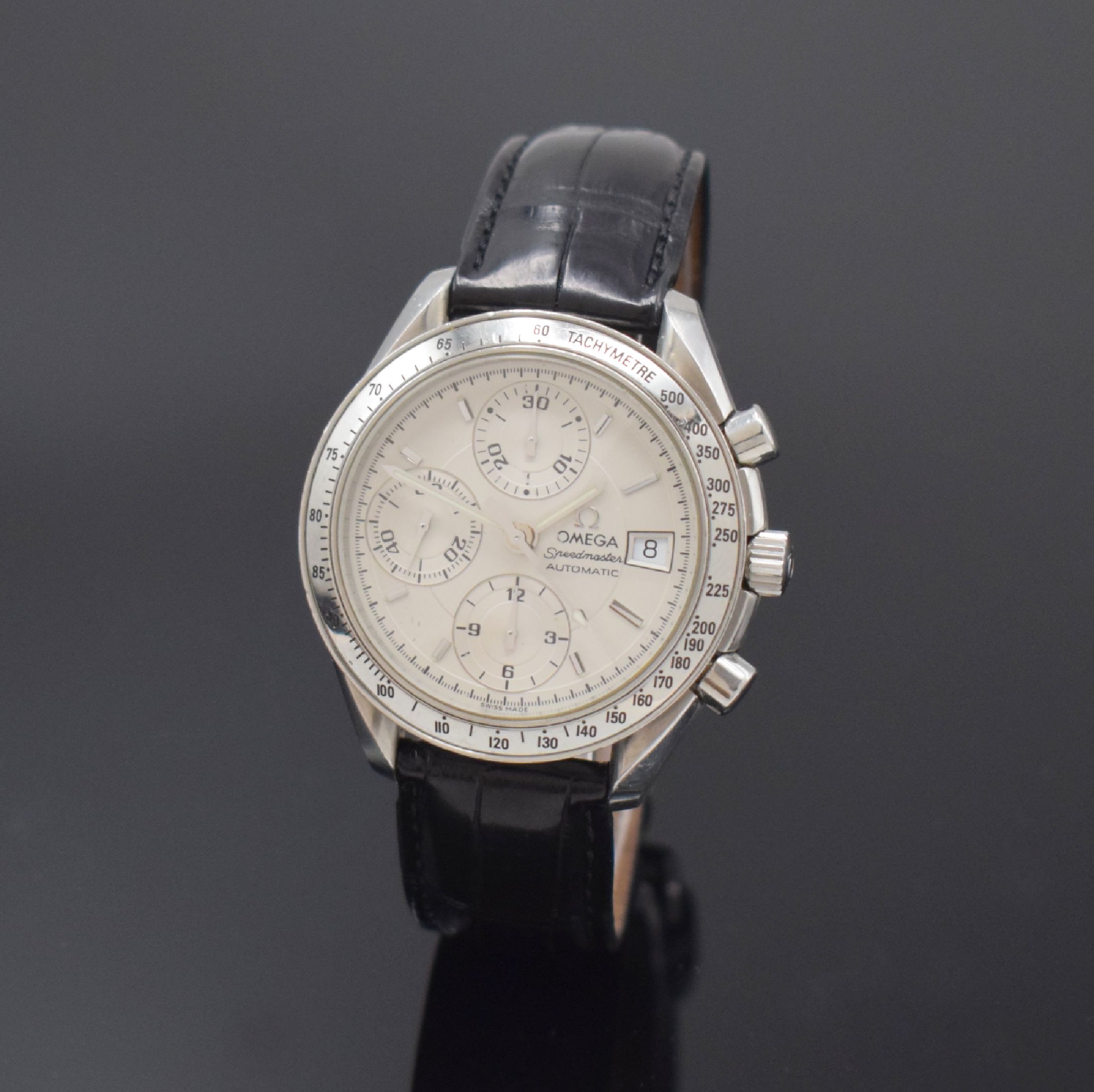 OMEGA Speedmaster Herrenarmbanduhr mit Chronograph Referenz 175.0083/375.0083, Schweiz um 2000, Automatik, Edelstahlgeh., Boden mit Seepferdchenlogo ...