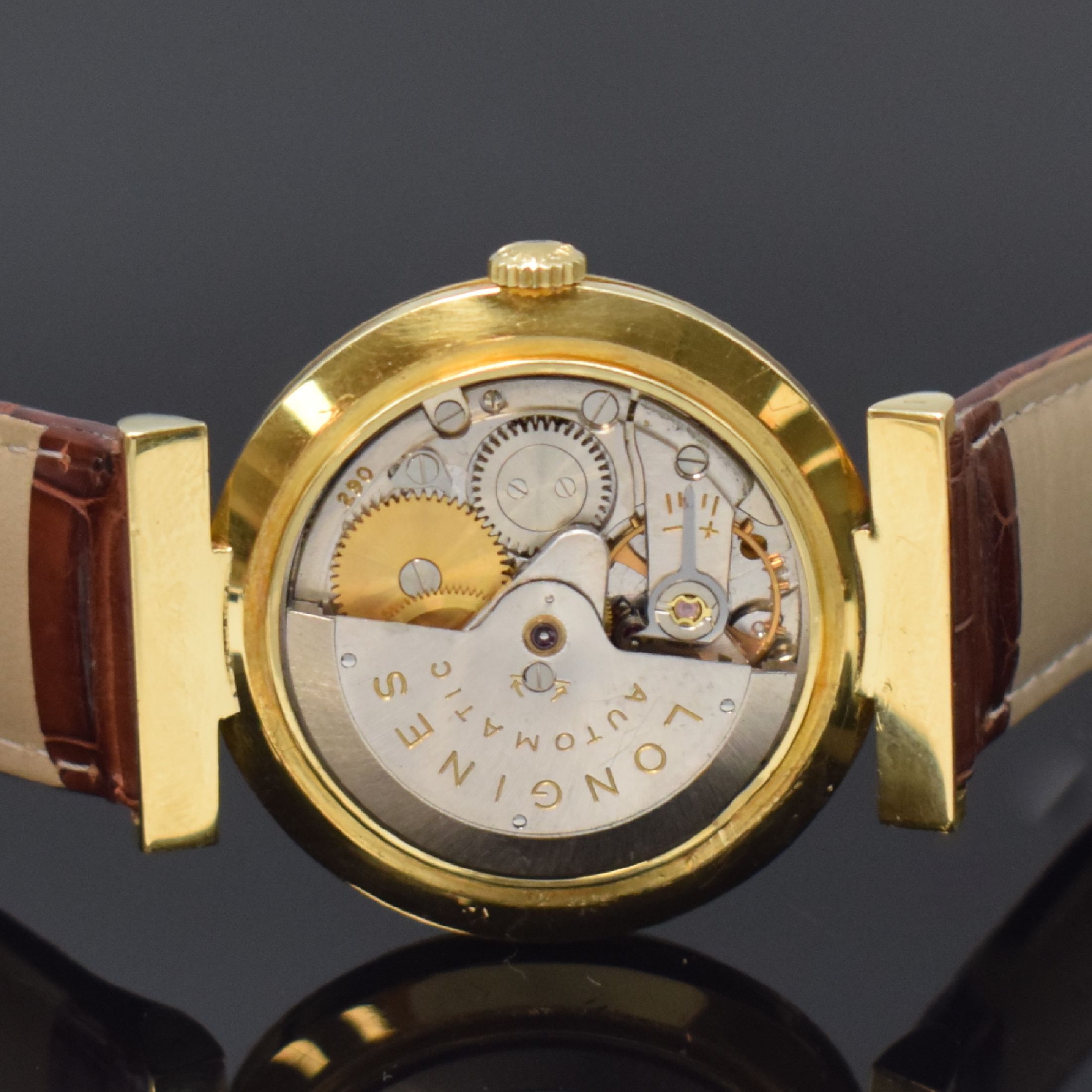 Detail d: LONGINES Herrenarmbanduhr in GG 750/000 Referenz 7003 1, Schweiz um 1960, Automatik, Boden u. Glasrand aufgedr., vers. Zifferbl. m. aufges. Indizes, ...