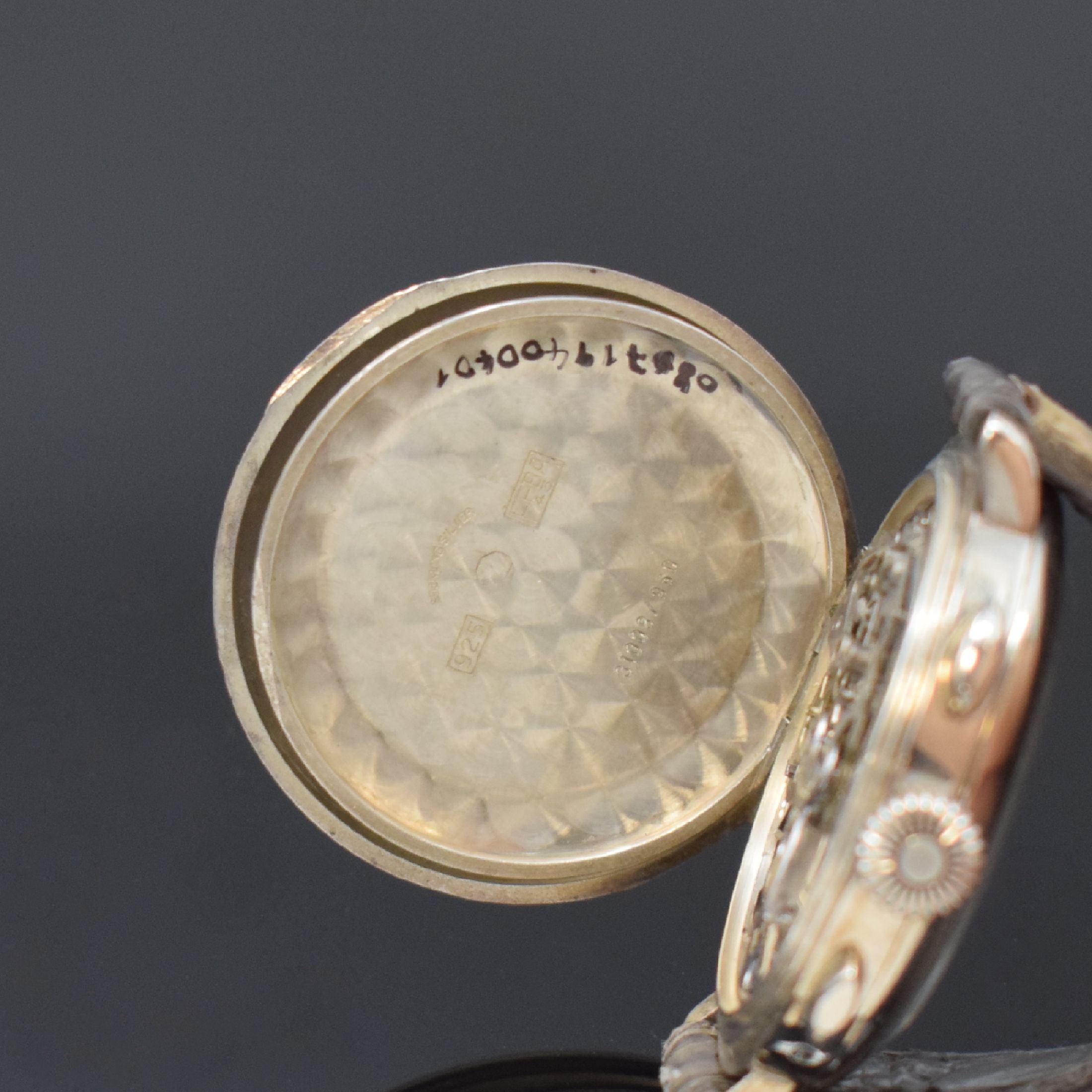 Detail f: EBERHARD & Co. Schaltradchronograph zum 100. Jubiläum in Sterlingsilber, Schweiz um 1987, Handaufzug, Scharniergeh. m. aufgedr. Lünette, Cuvette m. ...