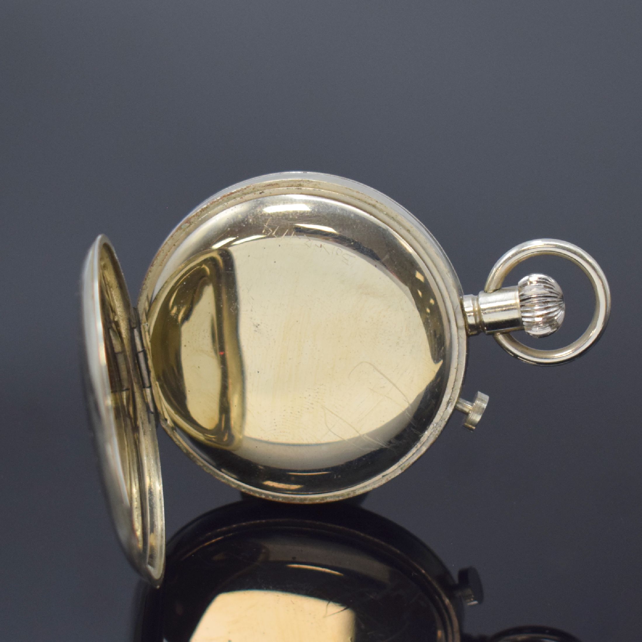 Detail b: Einhandstopper mit Schleppzeigerfunktion, Schweiz 1950er Jahre, Nickelgeh. dell., Geh.- Boden mit Registr.-Gravur, ungedeutet, Emailzifferblatt m. ...