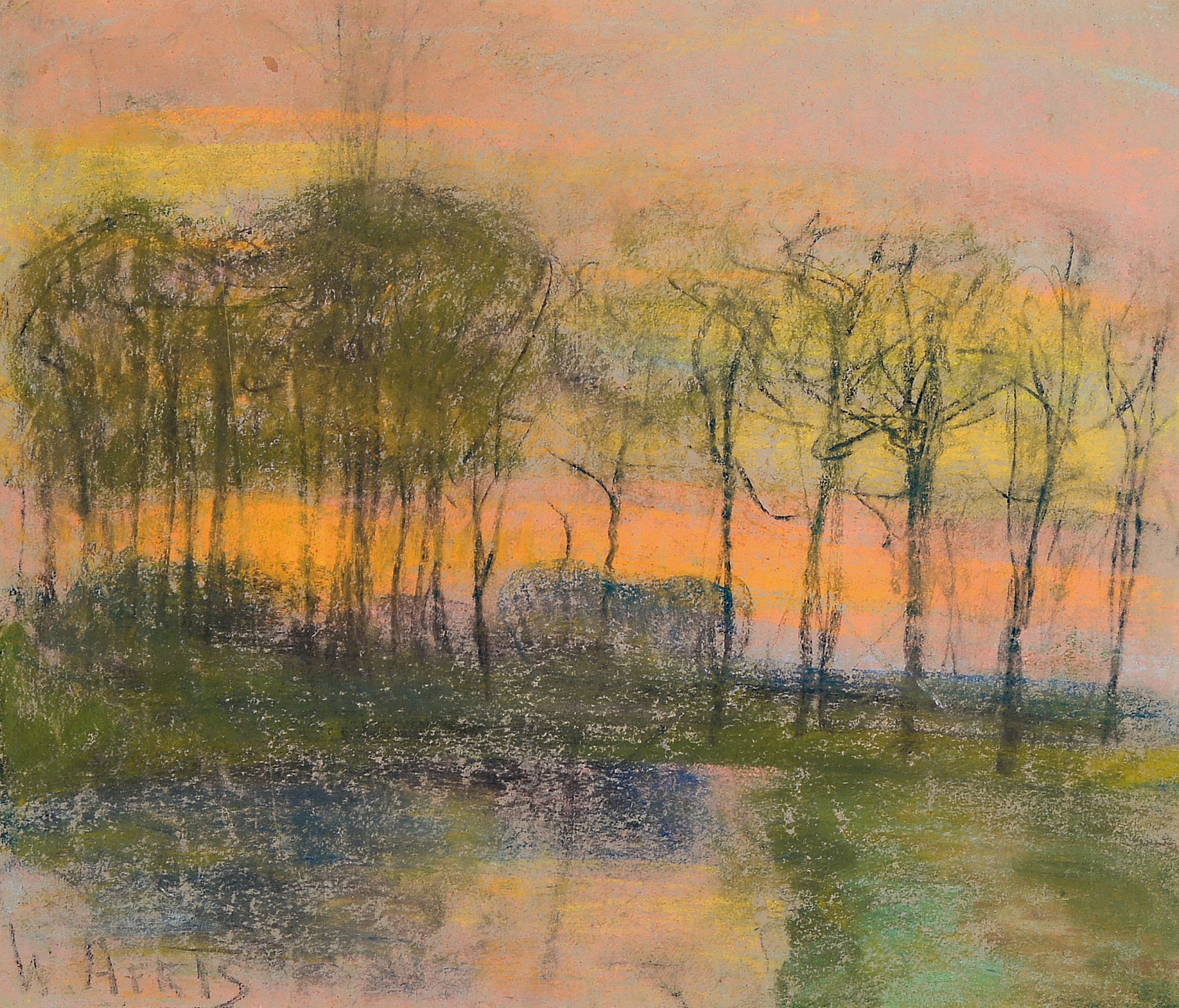 Willem Aerts, 1898-1974, Herbst in Flandern, Wachs und Kreide auf Papier, ca. 32x38cm, PP, u.Gl., R. ca. 56x62cm