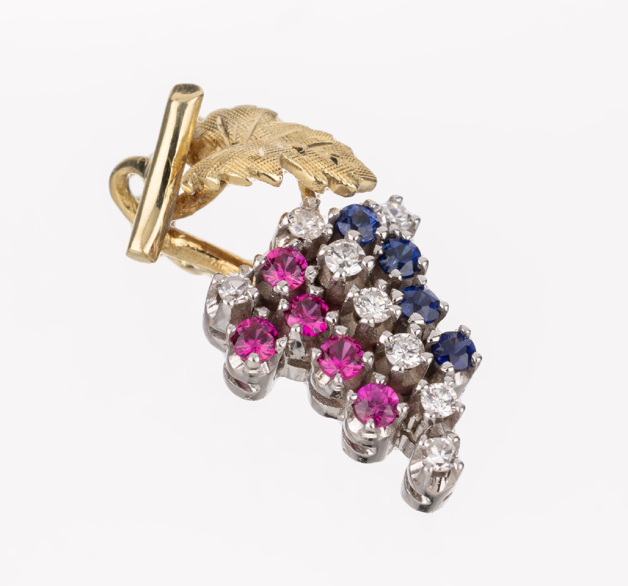 14 kt Gold Rubin-Saphir-Diamant-Anhänger, GG/WG 585/000, bes. mit 4 rundfacett. Saphire und 5 rundfacett. Rubine zus. ca. 0.15 ct, 8 8/8-Diamanten ...