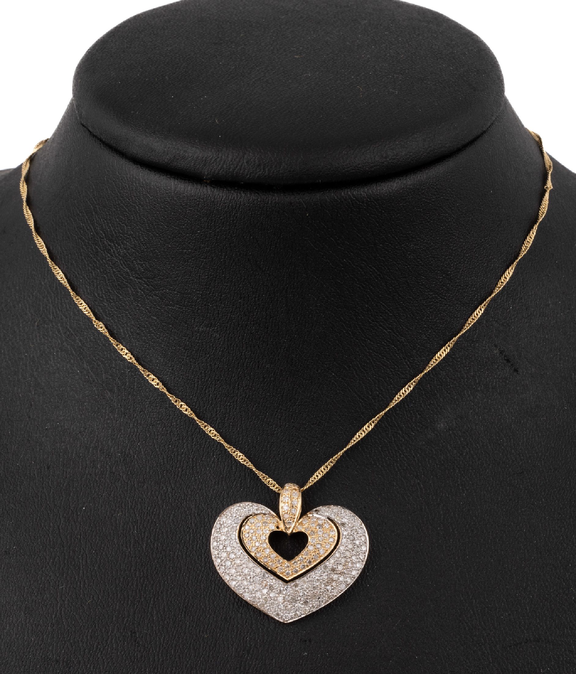 14 kt Gold Diamant-Anhänger, GG/WG 585/000, "Doppelherz", bes. mit ca. 150 8/8 Diamanten zus. ca. 0.65 ct Weiß/p, (1 Stein an Öse ...