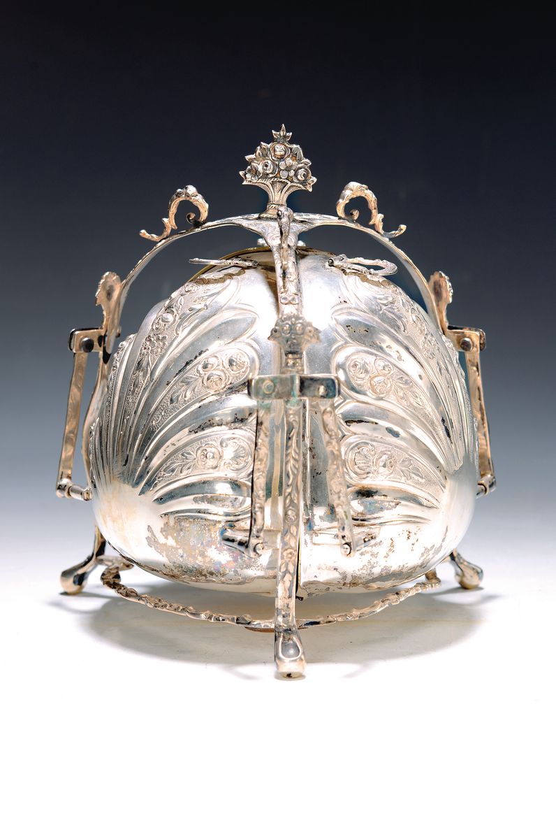 Aufwändige Cabaretschale in Kugelform, 925er Sterlingsilber, in drei Teilen aufklappbar, innen vergoldet, drei Innenfächer mit Deckeln in ...