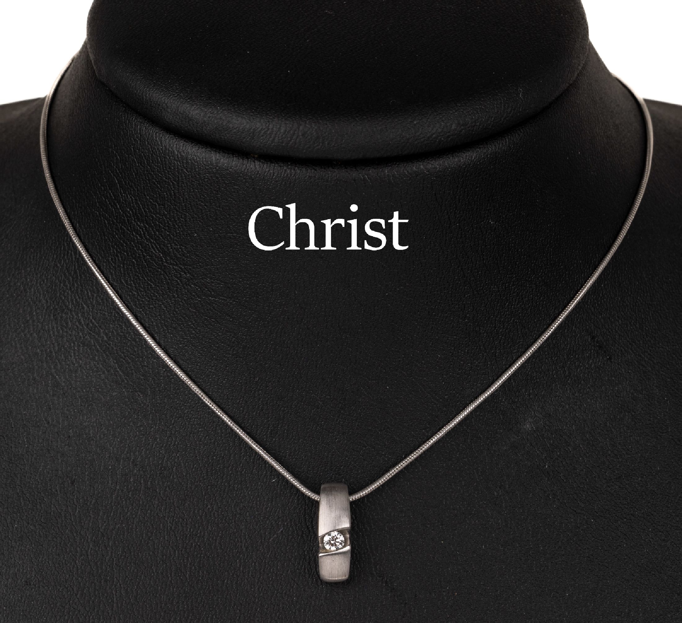 14 kt Gold CHRIST Brillant-Anhänger, WG 585/000, schlicht, Oberfl. mattiert, einzelnerBrillant ca. 0.10 ct Weiß/si, an Schlangenkette, WG 585/000, ...