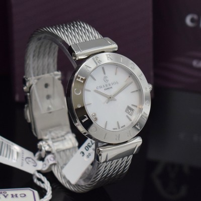 26731019d - PHILIPPE CHARRIOL nearly mint ladies wristwatch Alexandre C reference AMS.51.009, stainless steel case including cord band, quartz, case back screwed-down 4-times, mother of pearl dial with raised indices, display of hours, minutes, sweep seconds & date, diameter approx. 34 mm, original box & blank papers, condition 1-2