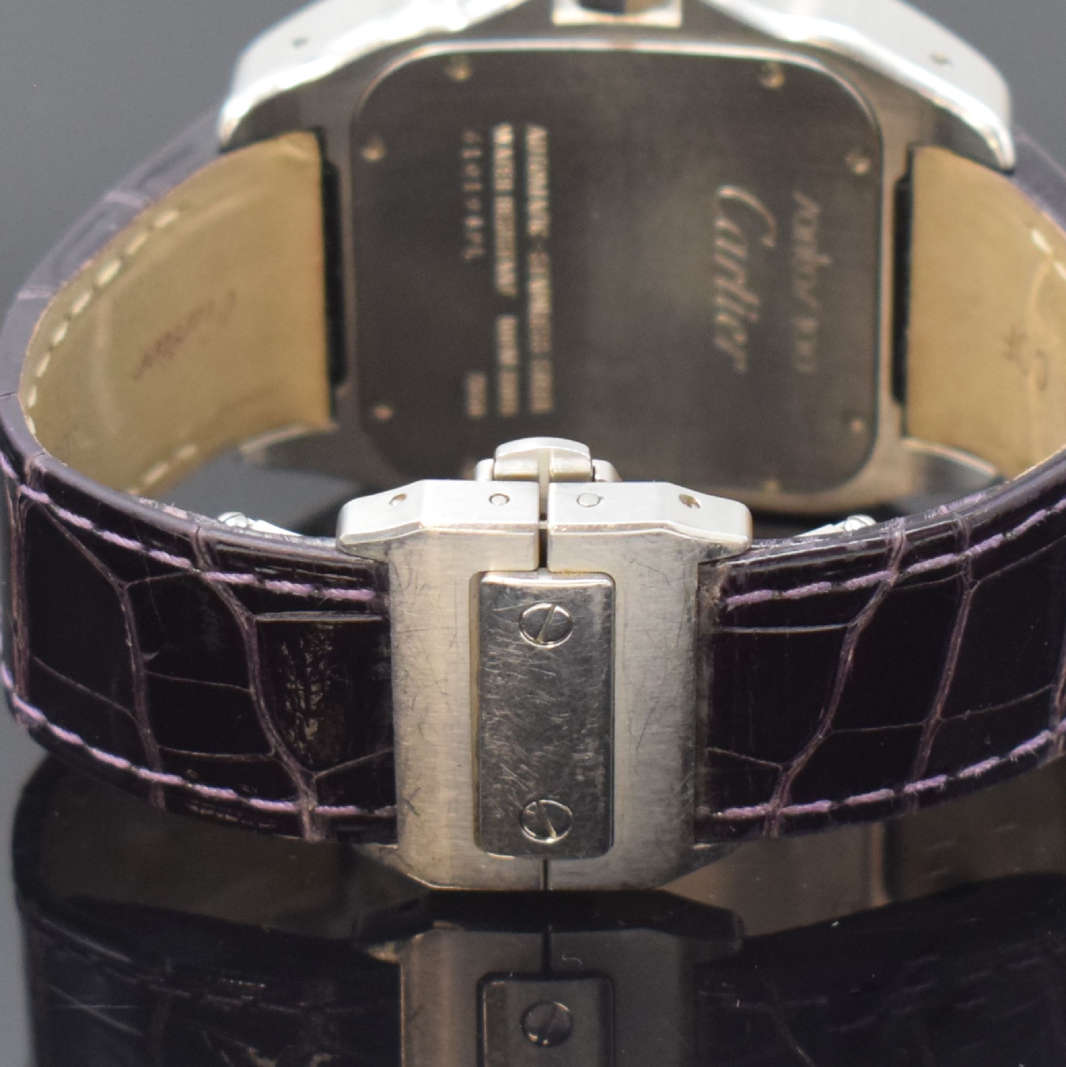 Detail b: CARTIER Armbanduhr Santos 100 Referenz 2656, Automatik, Schweiz um 2005, Edelstahlgeh. inkl. orig. Lederband m. dopp. Faltschl., Boden und Lünette ...