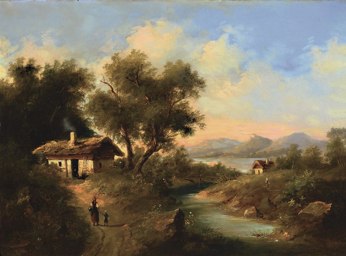 J.T. König, Künstler des 19.Jh., datiert (18)67, Öl/Kupferplatte, Bäuerliche Landschaft mit Figurenstaffage, links unten signiert und datiert, ...