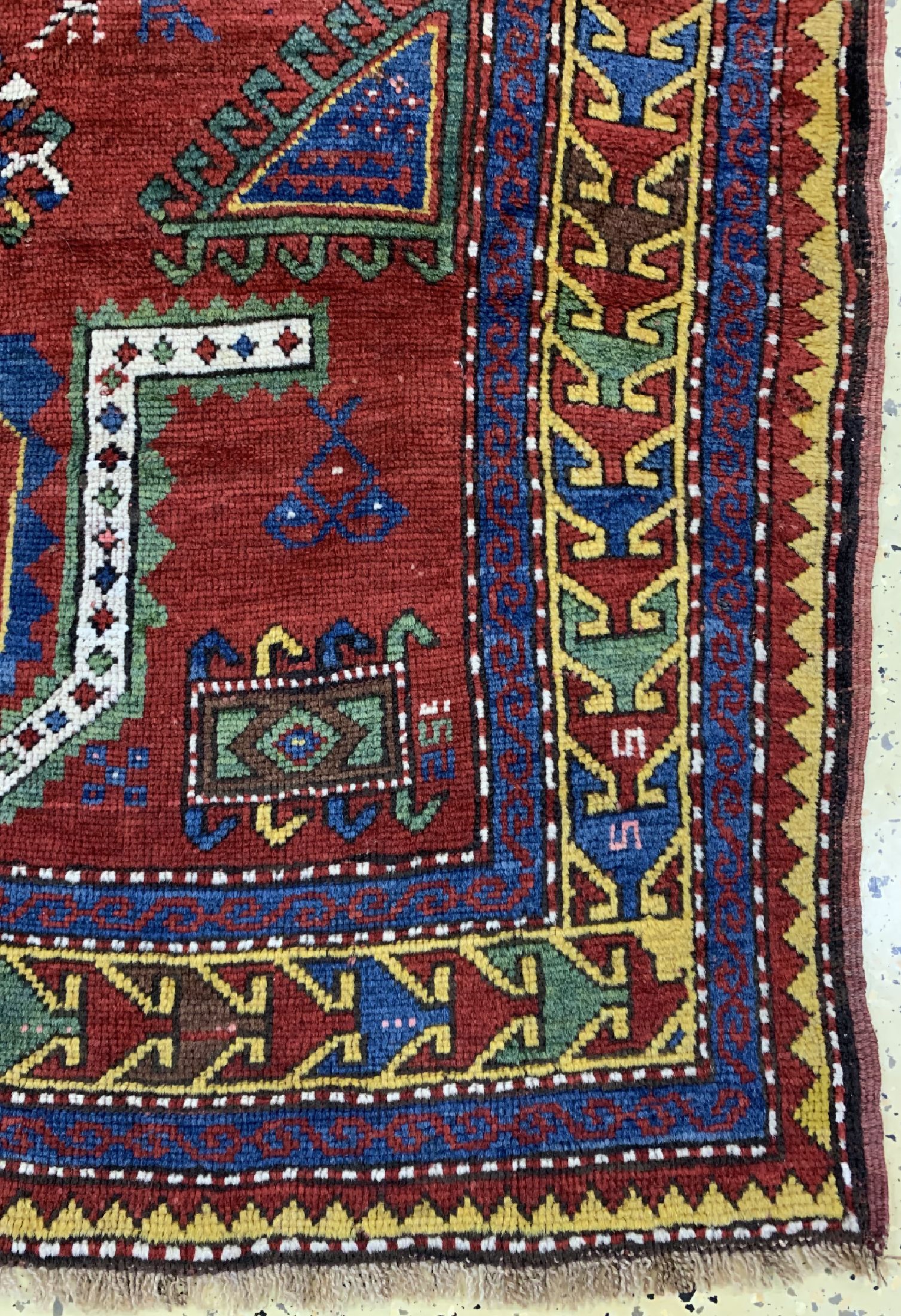 Detail a: Antiker Fachalo, Kaukasus, um 1900, Wolle auf Wolle, ca. 202 x 123 cm, EHZ: 2, restauriert