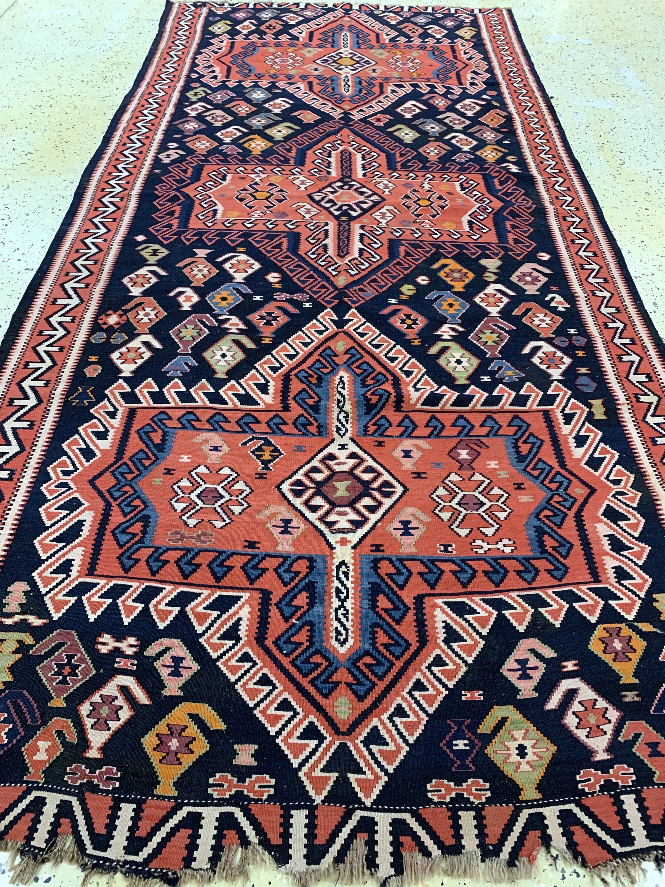 Detail f: Kuba Kelim antik, Kaukasus, um 1900, Wolle auf Wolle, ca. 340 x 160 cm, EHZ: 2-3(verkürzt).