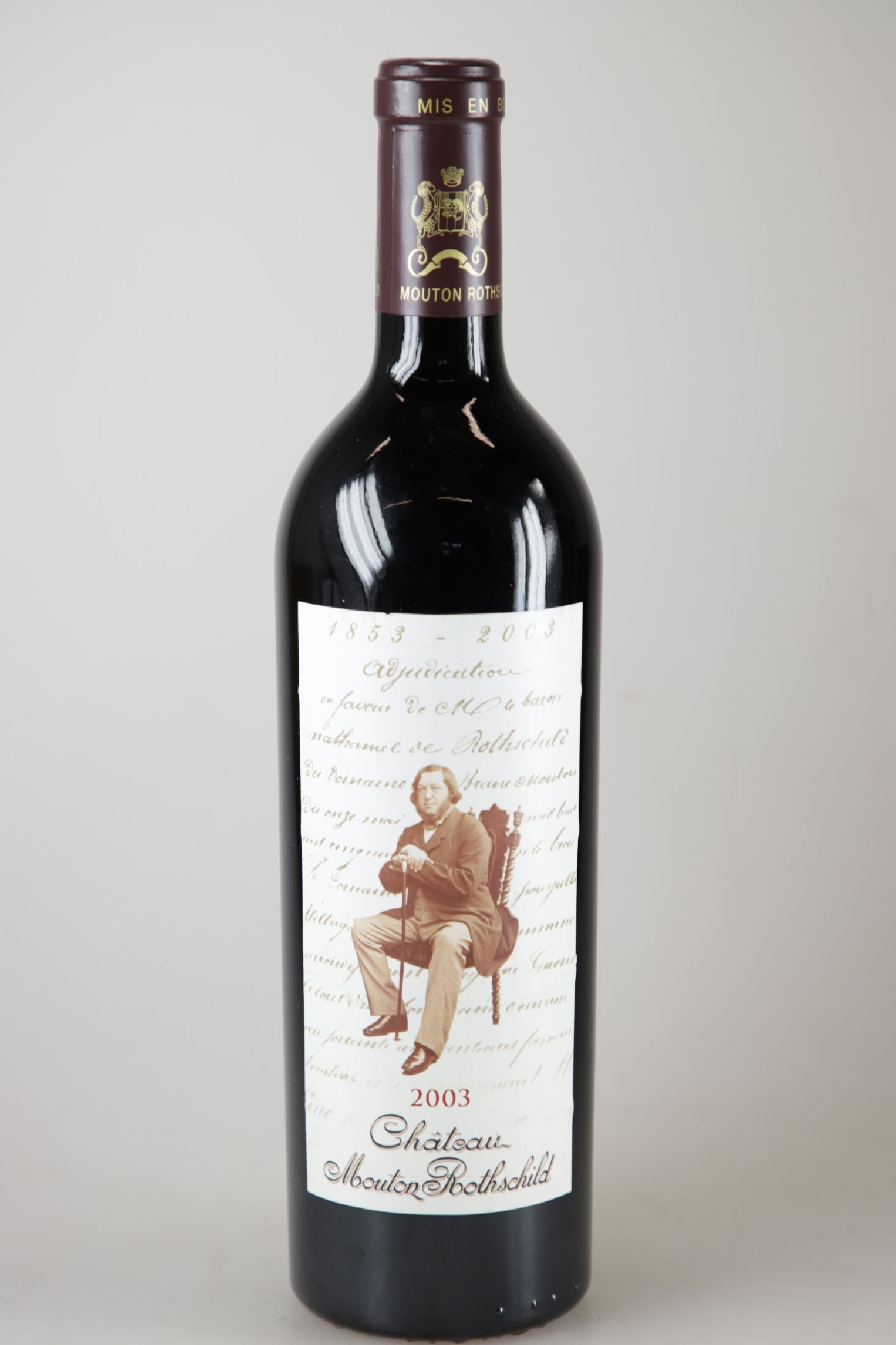 1 Flasche 2003 Chateau Mouton Rothschild, Pauillac, ca. 75cl, 13% Vol., Jubiläumsetikett 1853-2003, High Fill