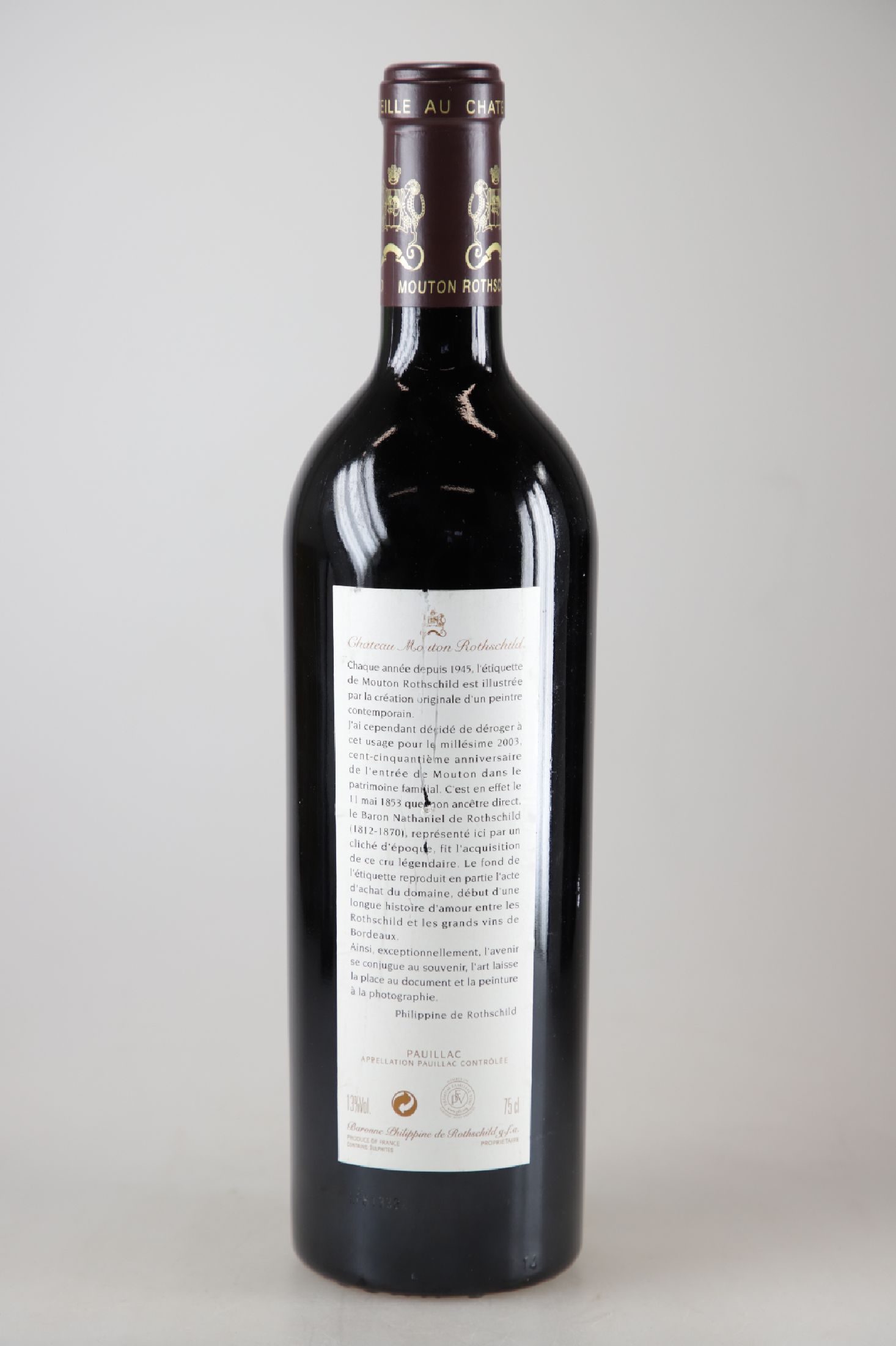 Detail a: 1 Flasche 2003 Chateau Mouton Rothschild, Pauillac, ca. 75cl, 13% Vol., Jubiläumsetikett 1853-2003, High Fill