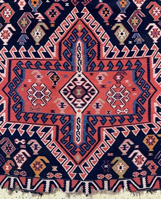 26731238a - Kuba Kilim antique, Caucasus, around 1900, wool on wool, approx. 340 x 160 cm, condition:2-3. Antique, old and decorative collector Orientalrugs, Carpets, Textiles and Flatweaves