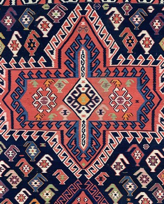 26731238c - Kuba Kilim antique, Caucasus, around 1900, wool on wool, approx. 340 x 160 cm, condition:2-3. Antique, old and decorative collector Orientalrugs, Carpets, Textiles and Flatweaves