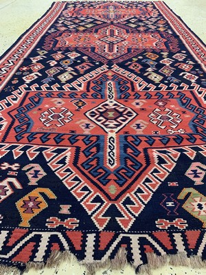 26731238d - Kuba Kilim antique, Caucasus, around 1900, wool on wool, approx. 340 x 160 cm, condition:2-3. Antique, old and decorative collector Orientalrugs, Carpets, Textiles and Flatweaves