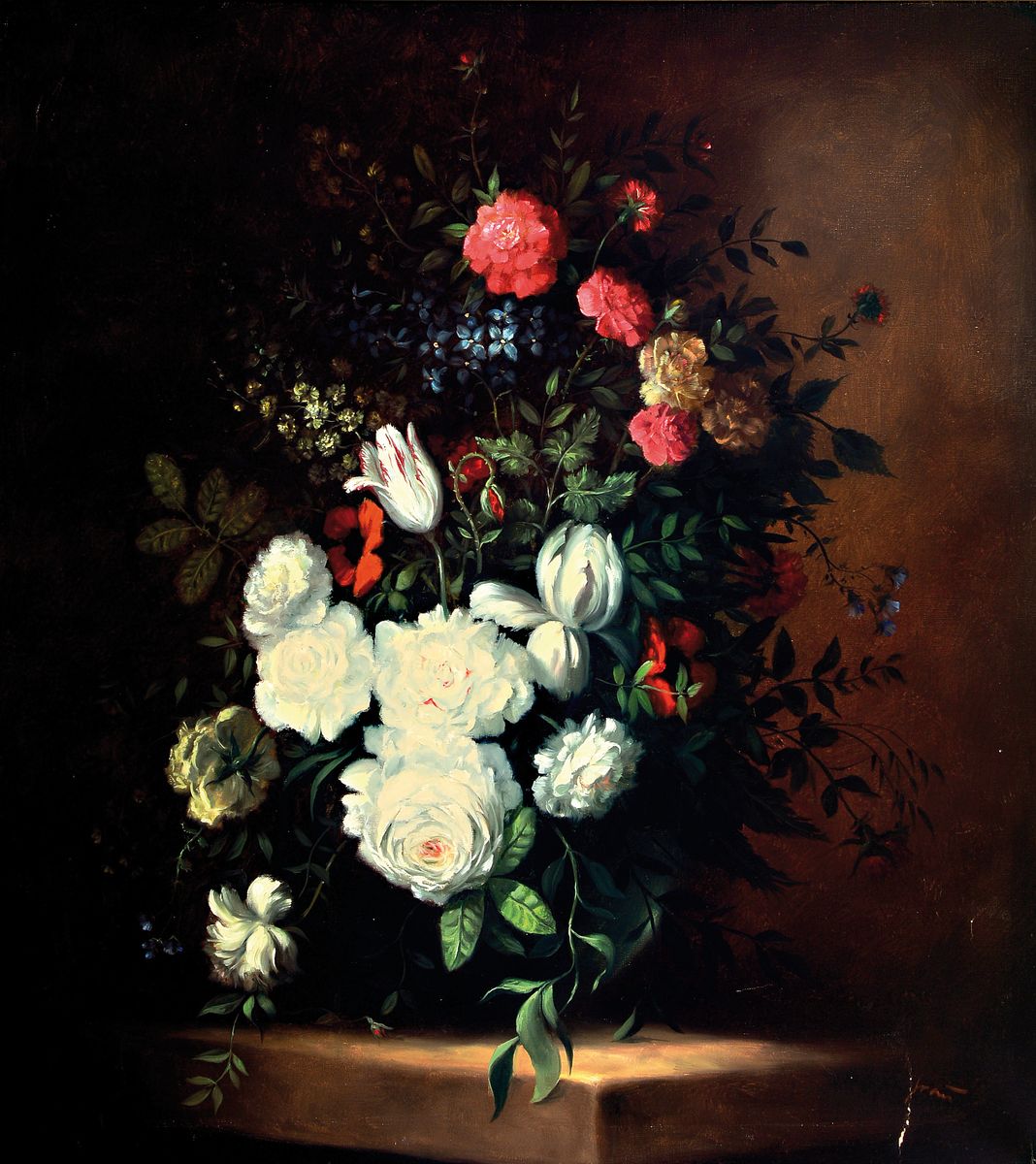 Irena Grau, geb. 1944 Stuttgart, Üppiges Blumenstillleben im Stil der alten Meister, Öl/Lwd, sign., ca. 100x90cm, R. ca. 112x102cm