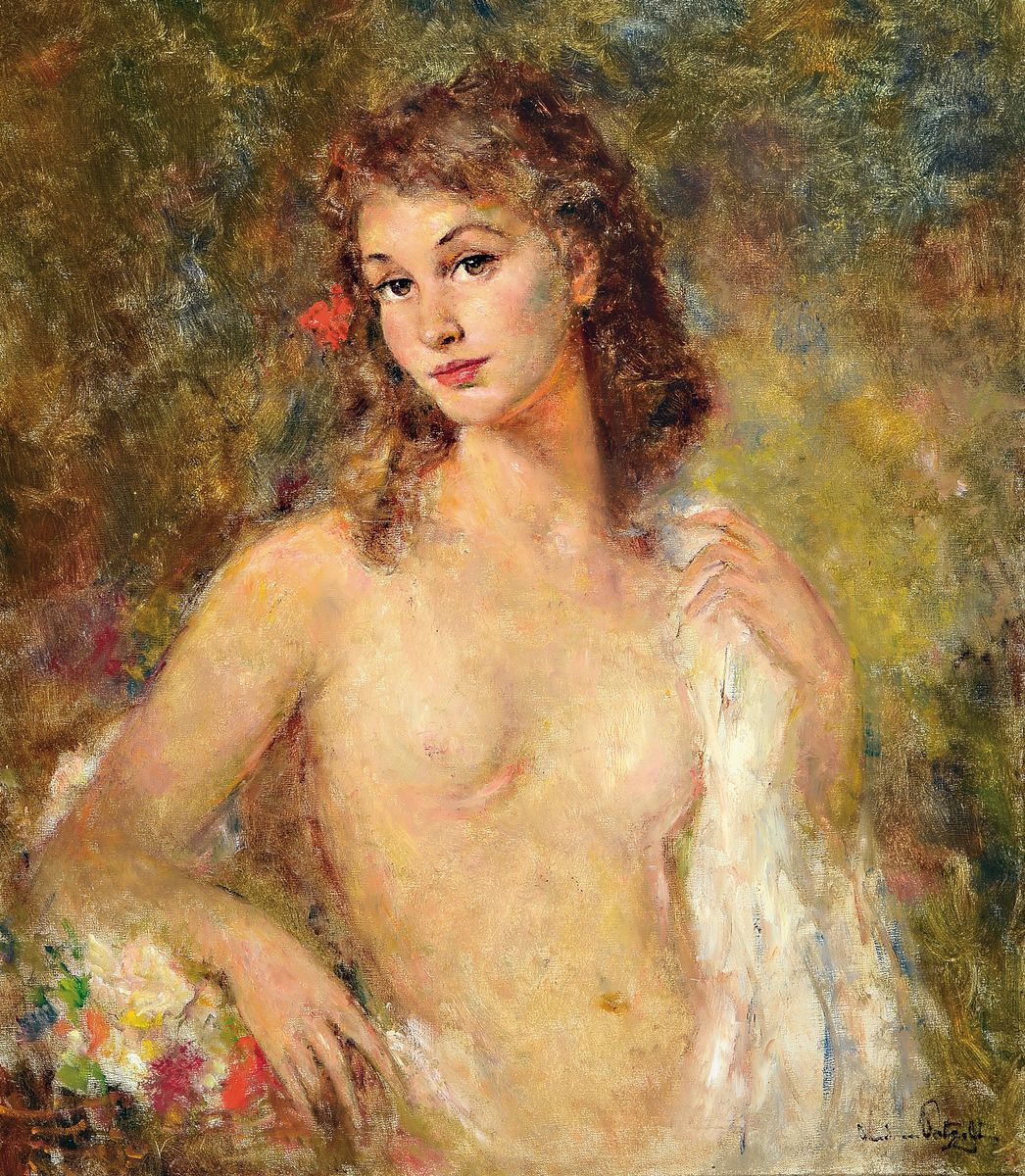 Andreas Patzelt, 1896-1980 Wien, Halbakt einer jungen Frau, Öl/Malkarton, re. unten signiert, ca. 82x72cm, R. ca. 96x86cm