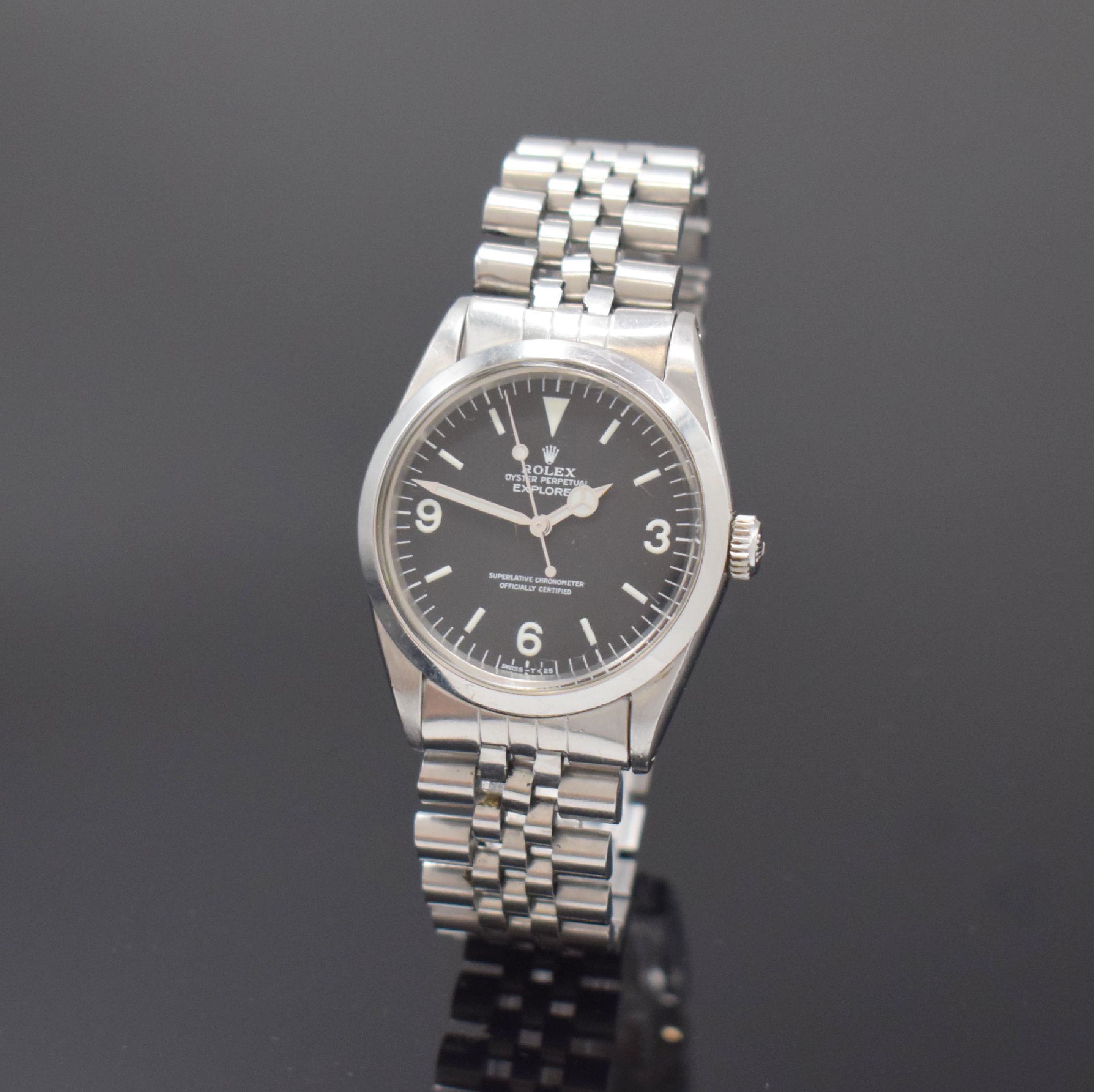 ROLEX seltene Herrenarmbanduhr Oyster Perpetual Explorer Referenz 1016, Automatik, Schweiz lt. Bodenstempel 1. Quartal 1965, Edelstahlgeh. inkl. ...