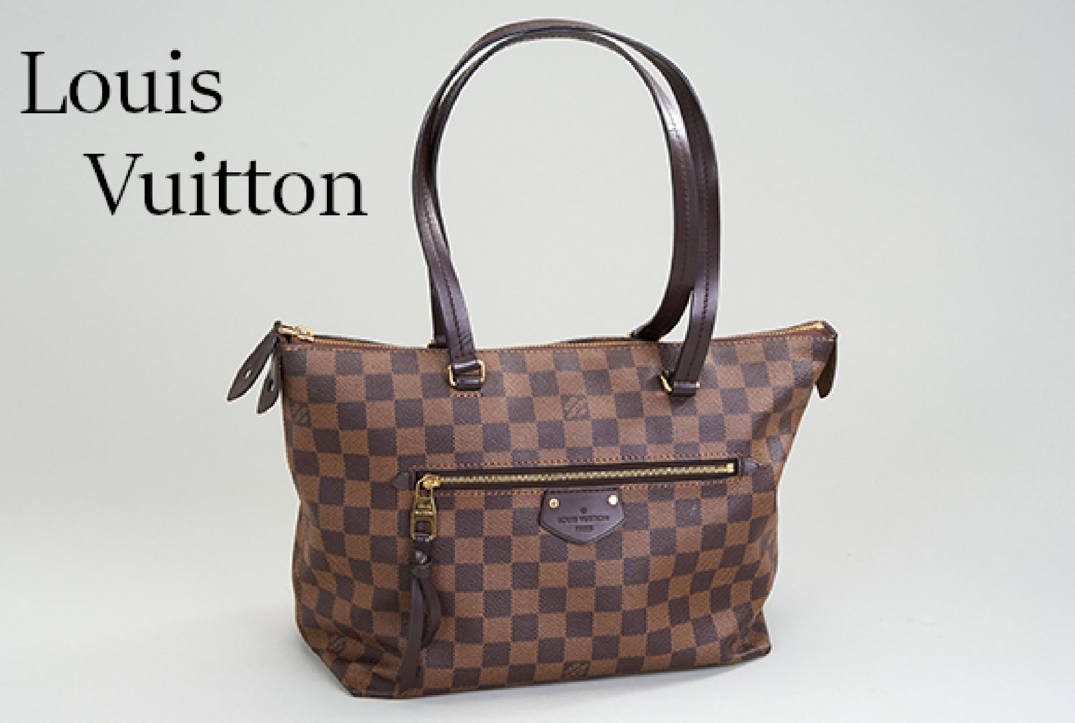 Louis Vuitton Iéna PM Tote Tasche Damier Ebene, braunes Canvas, 2 Tragegriffe, Front mit RV-Fach, Canvas in guter Erhaltung, Innenfutter fleckig, ...