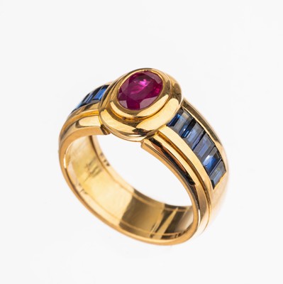 Image 26732345 - 18 kt gold ruby-sapphire-ring
