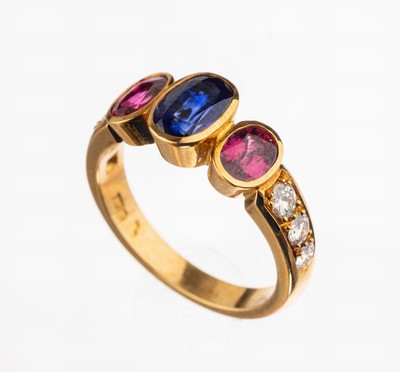 Image 26732361 - 18 kt Gold Saphir-Rubin-Brillant-Ring