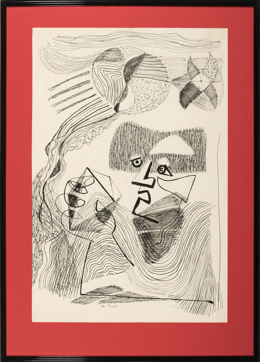 Detail k: Rudi Baerwind, 1912-1982 Mannheim, Studium in Berlin, München und Paris, Schüler von Fernand Leger, Tuschezeichnung betitelt "Dr. Faust", ...