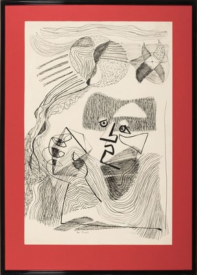 Image 26732411 - Rudi Baerwind, 1912-1982 Mannheim, studied in Berlin, Munich and Paris, student of Fernand Leger, ink drawing titled "Dr. Faust", preliminary drawing partially recognizable, sheet damaged or partially retouched, signed in pencil, under glass, frame , PP. Detail: