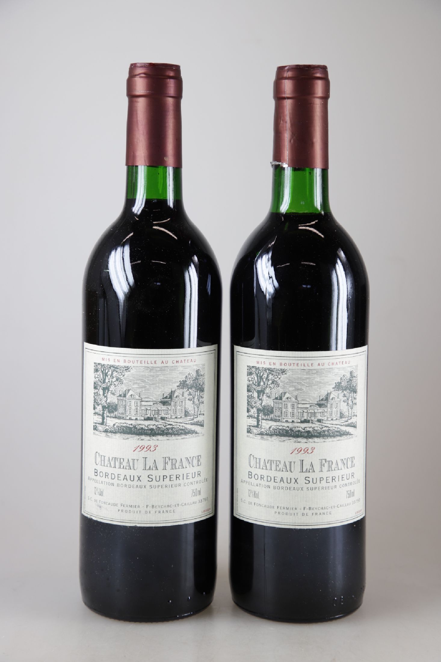 12 Flaschen 1993 Chateau La France, Bordeaux Superieur, je ca. 75cl, 12% Vol., in geöffneter orig. Holzkiste