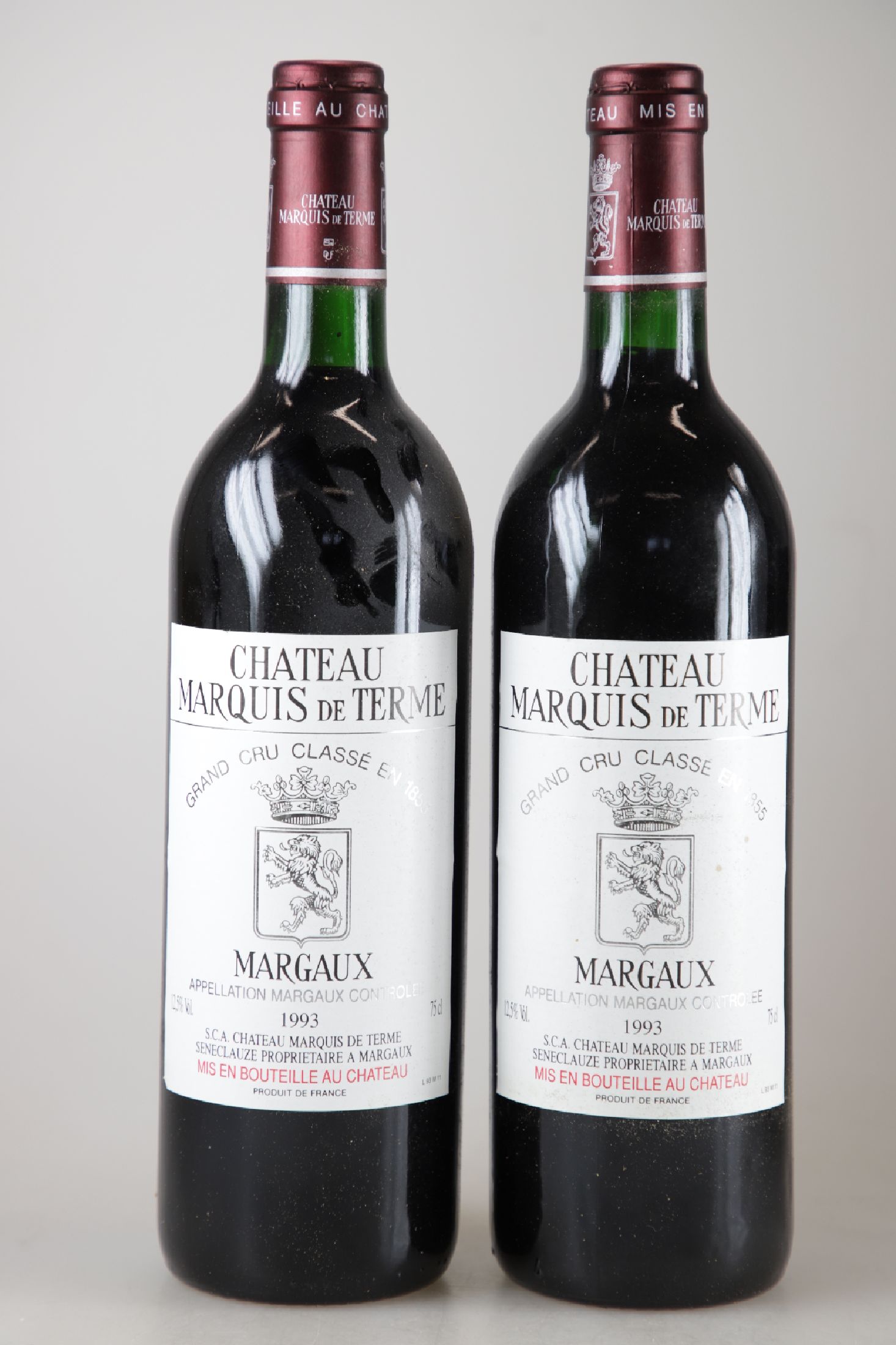 12 Flaschen 1993 Chateau Marquis de Terme, Margaux, je ca. 75cl, 12% Vol., in geöffneter orig. Holzkiste