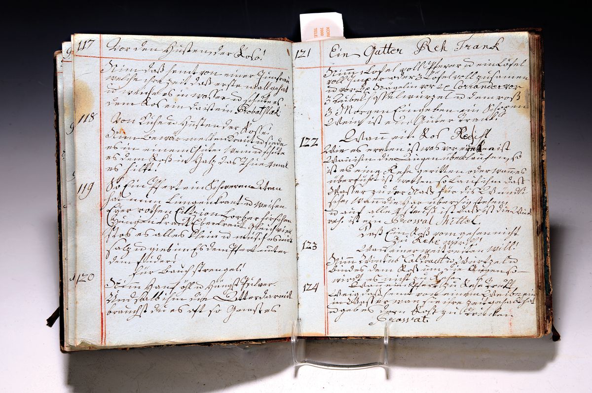 Handschriftliches medizinisches Rezeptbuch, deutsch, datiert 1806/09, 79 ungezählte Blätter + Register, Vorsatz mit Besitzvermerk "Johann ...