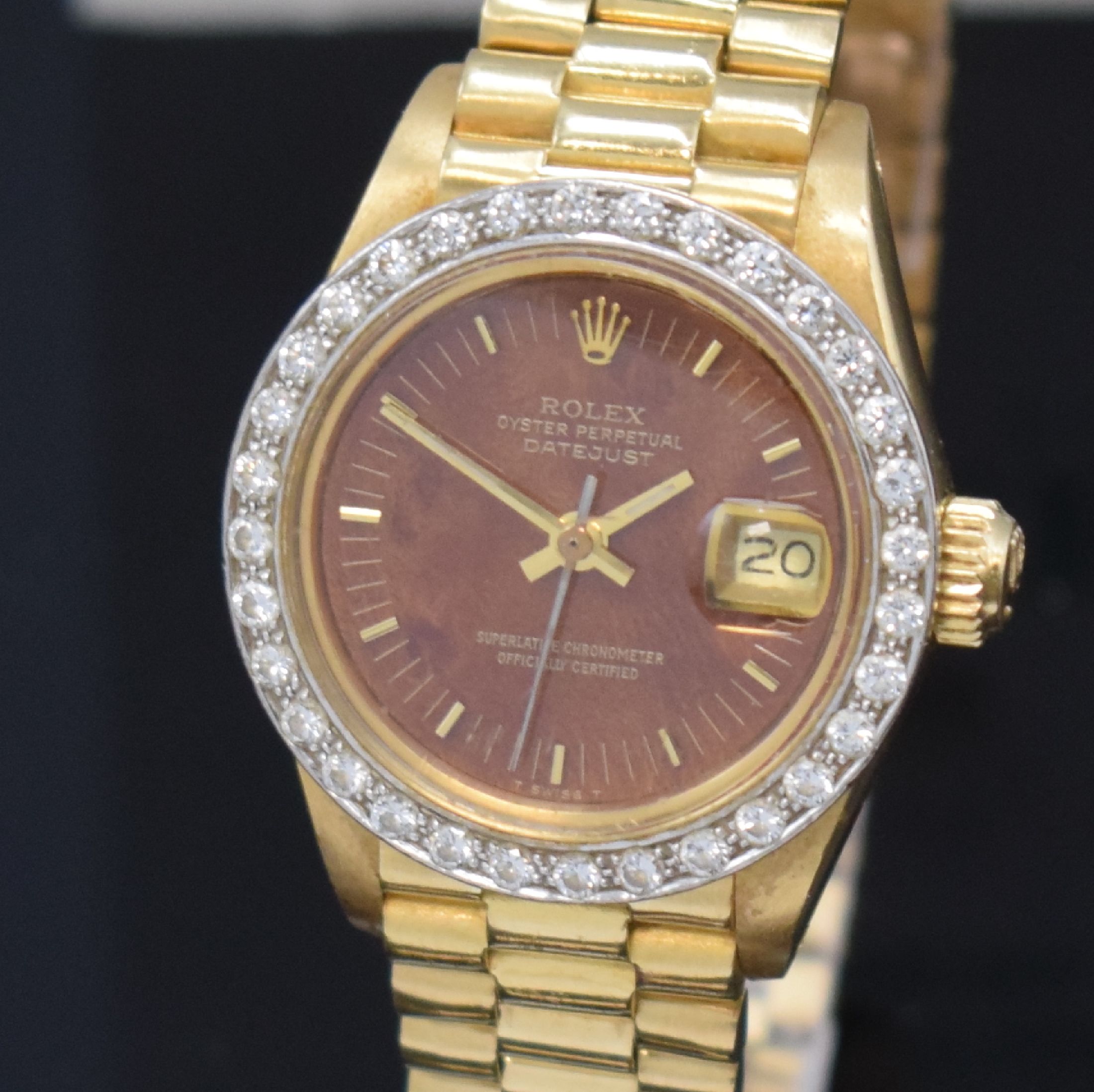Detail a: ROLEX Oyster Perpetual Datejust Damenarmbanduhr in GG 750/000 Referenz 6917, Schweiz verk. lt. beil. Garantie 12/1979, Automatik, Boden u. Krone ...
