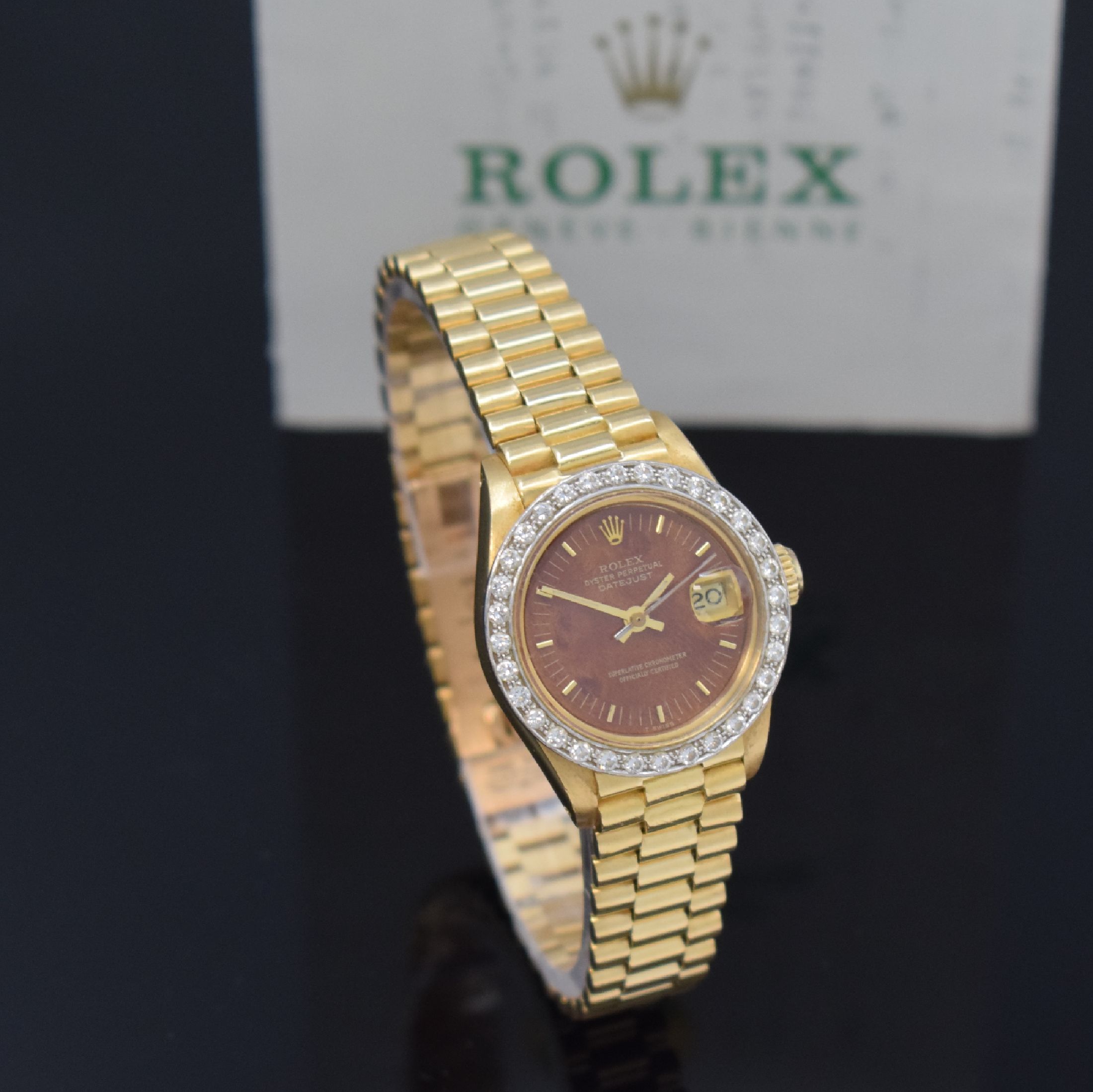 Detail b: ROLEX Oyster Perpetual Datejust Damenarmbanduhr in GG 750/000 Referenz 6917, Schweiz verk. lt. beil. Garantie 12/1979, Automatik, Boden u. Krone ...