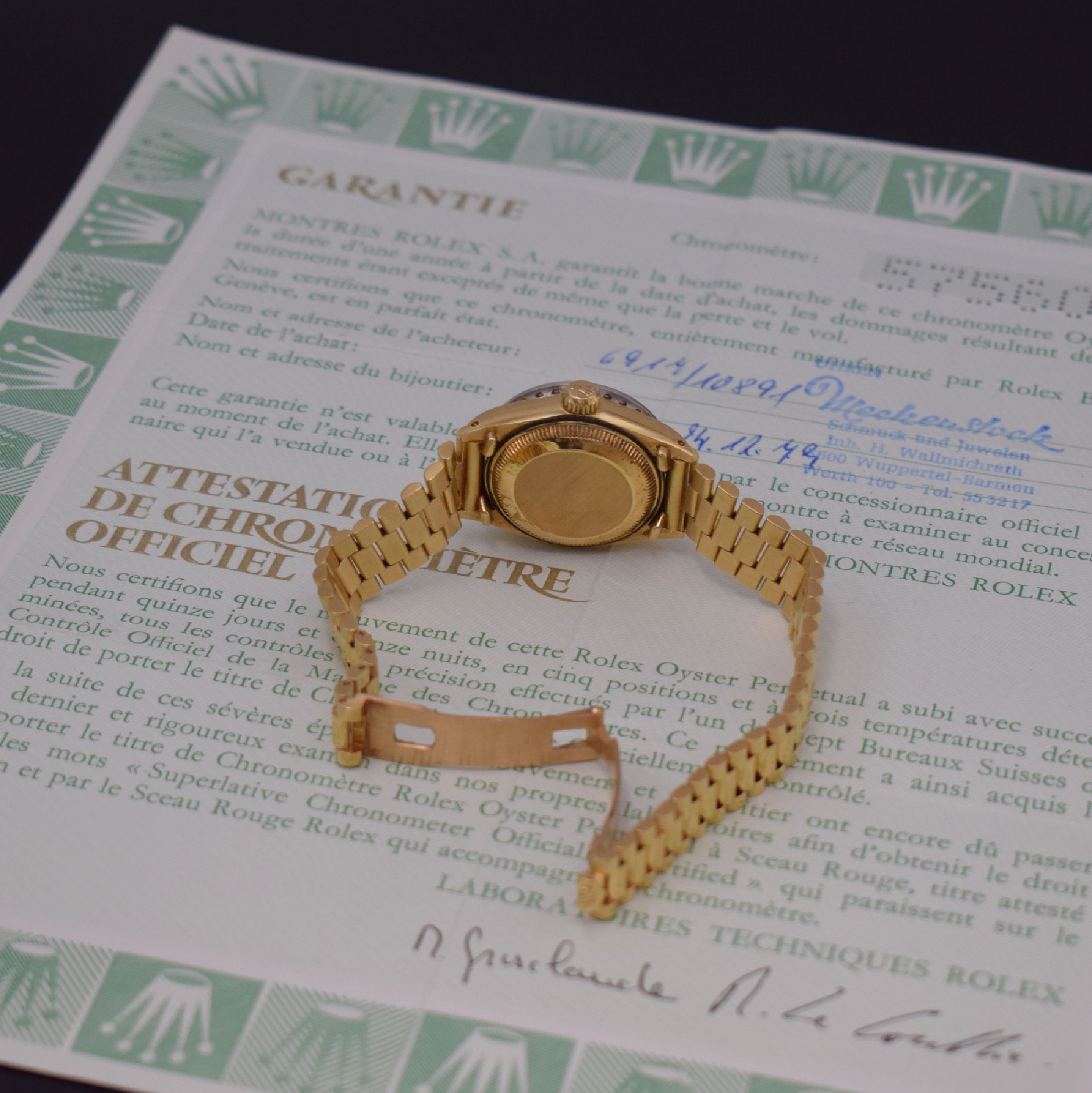 Detail d: ROLEX Oyster Perpetual Datejust Damenarmbanduhr in GG 750/000 Referenz 6917, Schweiz verk. lt. beil. Garantie 12/1979, Automatik, Boden u. Krone ...