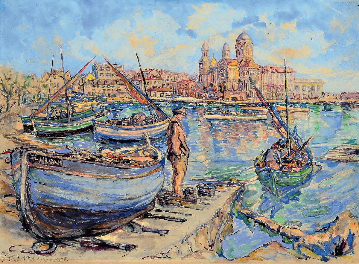 Jean Pougny, auch Ivan Albertowitsch Puni, 1892 Repino - 1956 Paris, Aquarell, "couche soleil St. Raphael" so links unten bez., ...