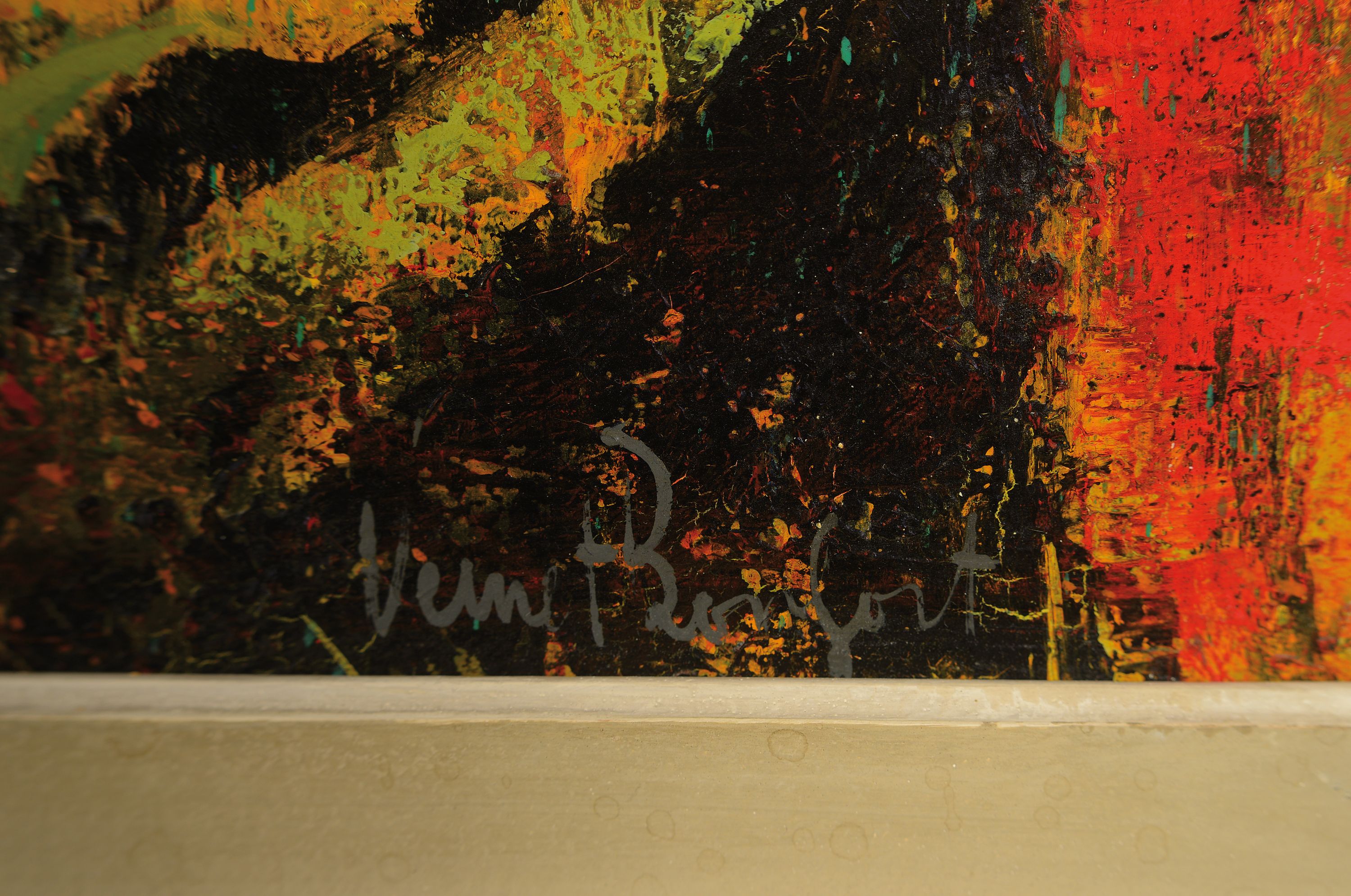 Detail a: Robert Vernet Bonfort, geb. 1934, französischer Maler, Stillleben mit Sonnenblumen, Öl/Lwd, signiert auf der Rückseite und re. unten, ca. 50 x, 64 ...