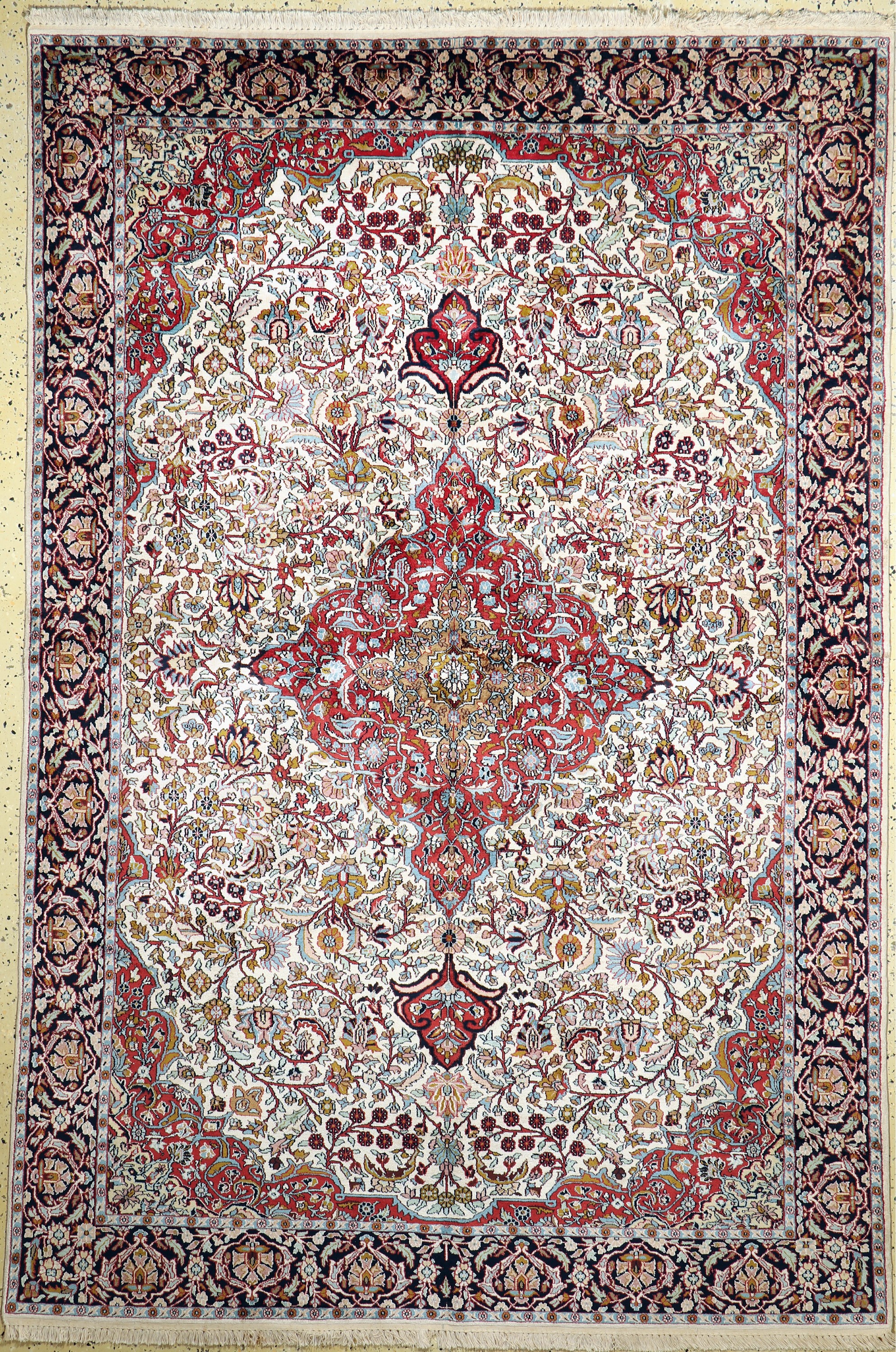 Kaschmir, Indien, ca. 40 Jahre, merzerisierte Baumwolle, ca. 270 x 180 cm, EHZ: 2