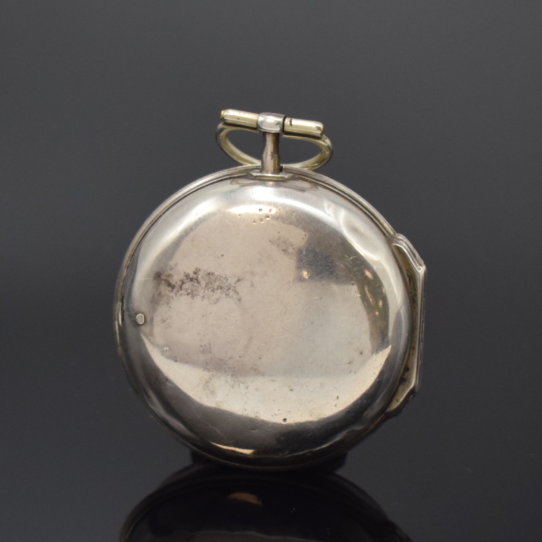 Detail a: CHARLESON London Spindeltaschenuhr in Silber, London Hallmark 1765, glattes Geh. u. Übergeh. dell., Drücker zu ers., großes Außenscharnier, ...