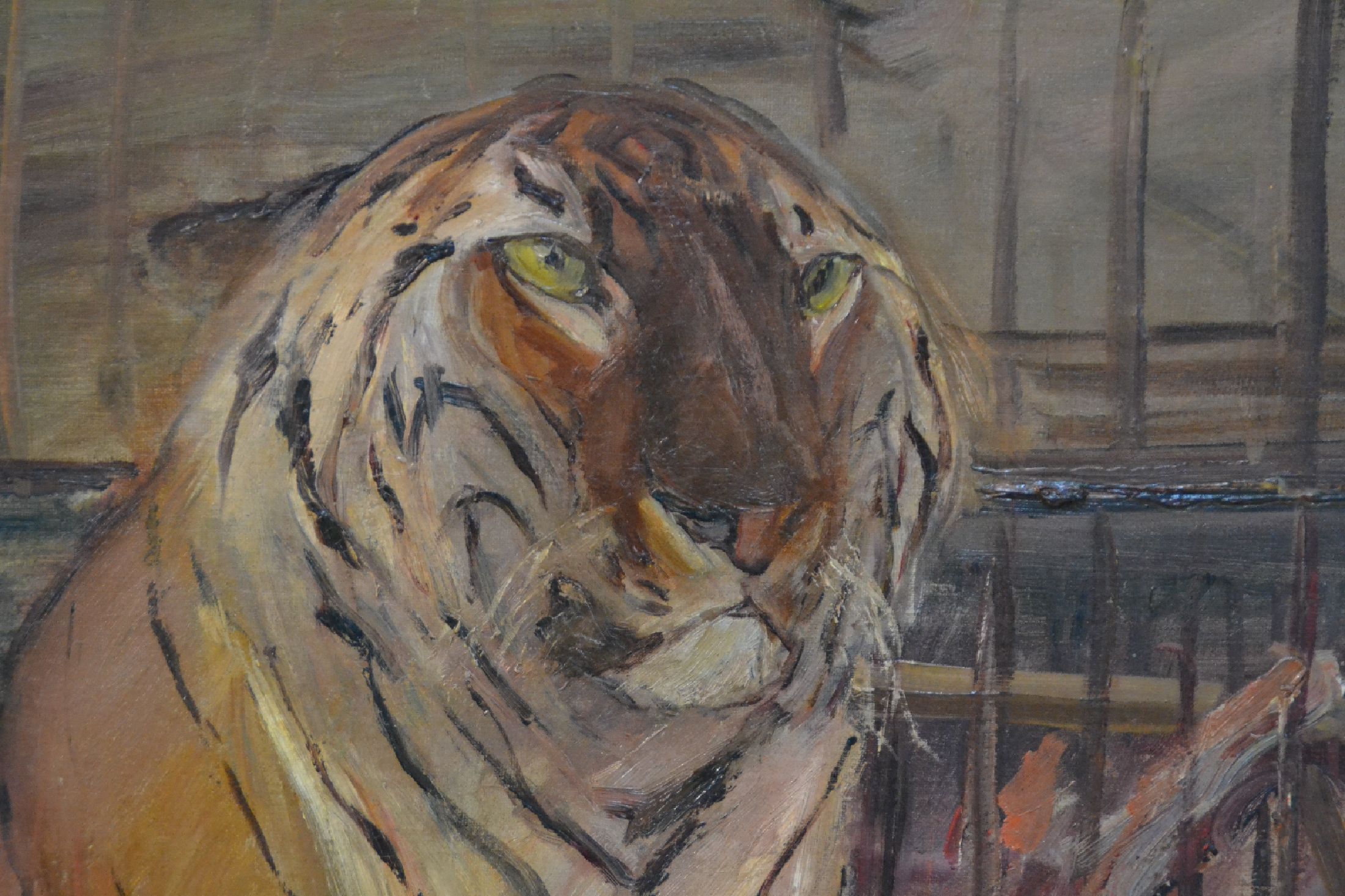 Detail c: Otto Dill, 1884 Neustadt/Wstr. - 1957 Bad Dürkheim, "Tiger im Zoo", wohl um 1920, rechts unten signiert, Öl/Lwd, Lwd rückseitig ...