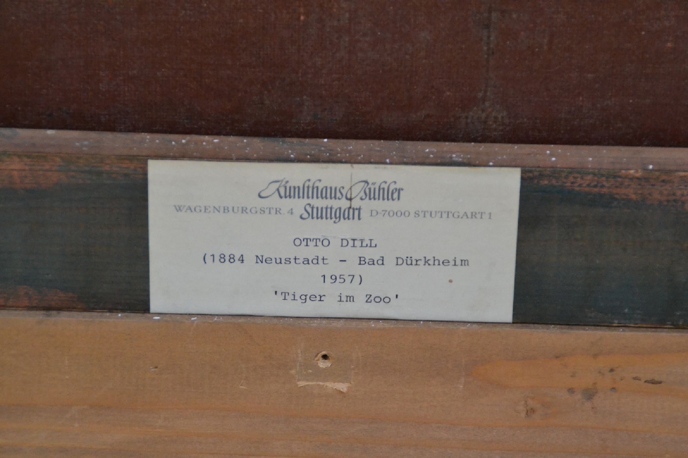 Detail f: Otto Dill, 1884 Neustadt/Wstr. - 1957 Bad Dürkheim, "Tiger im Zoo", wohl um 1920, rechts unten signiert, Öl/Lwd, Lwd rückseitig ...