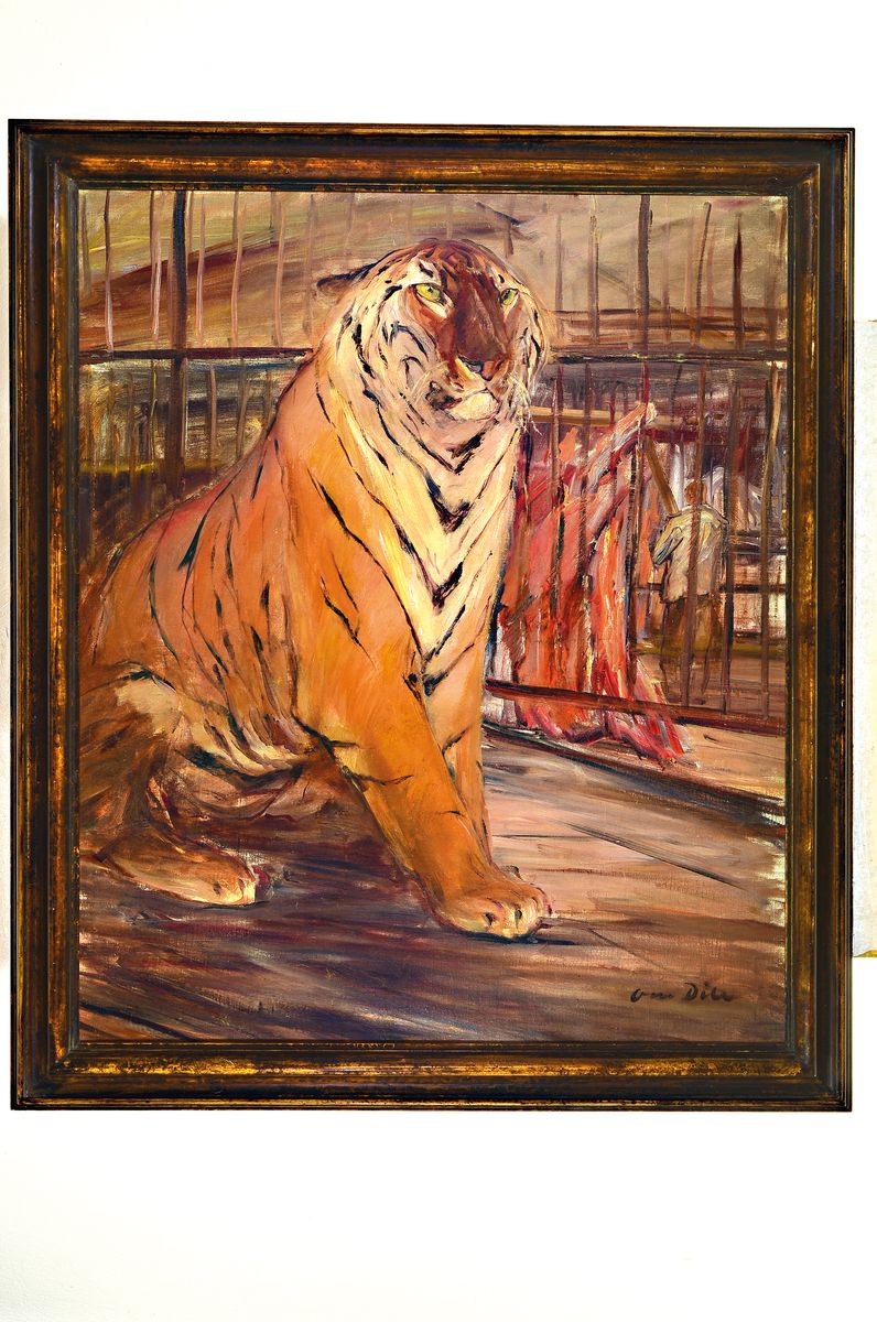 Detail k: Otto Dill, 1884 Neustadt/Wstr. - 1957 Bad Dürkheim, "Tiger im Zoo", wohl um 1920, rechts unten signiert, Öl/Lwd, Lwd rückseitig ...