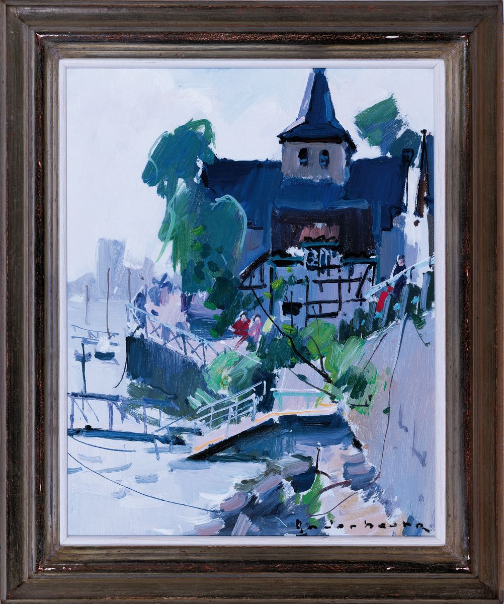 Detail k: Paul Anderbouhr, Paris 1909 - 2006 Casablanca,"Am Rhein", Öl/Platte um 1974, re. u. signiert, ca. 31.5 x 25.5 cm, Rahmen ca. 37.5 x 31 cm