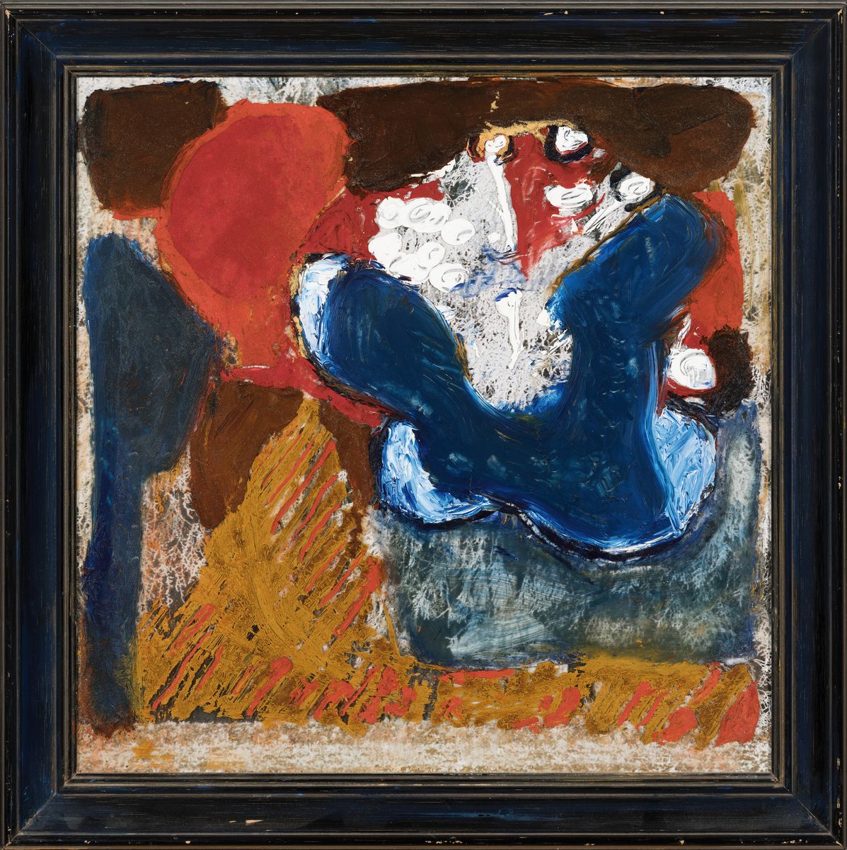 Marlise Klock, 1914 Lübz 1914 - 1974 Altenbach, MIschtechnik, Öl/Glas über bedrucktem Papier, unsigniert, ca. 41 x 41 cm,aus dem Nachlass erworben