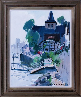 26733496k - Paul Anderbouhr, Paris 1909 - 2006 Casablanca,#"On the Rhine#", oil/board around 1974, right. & signed, approx. 31.5 x 25.5 cm, frameapprox. 37.5 x 31 cm